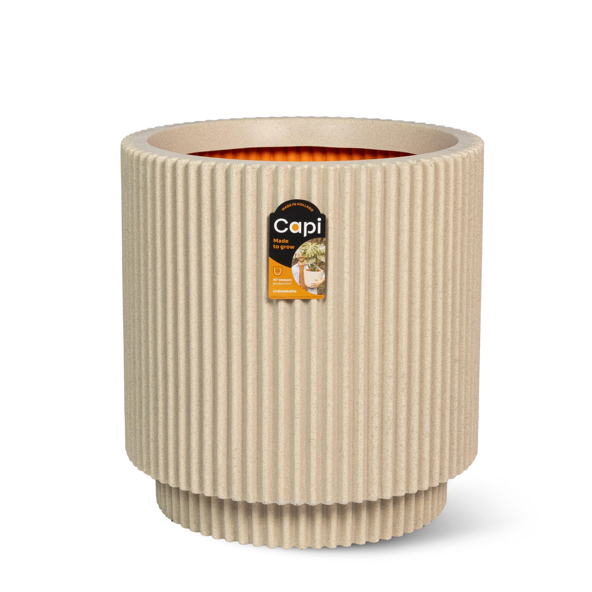Capi Europe - Vase Cylinder Groove NL - 44x46 - Pebble - Planter for indoor and outdoor use - Shatterproof - KGVPE883