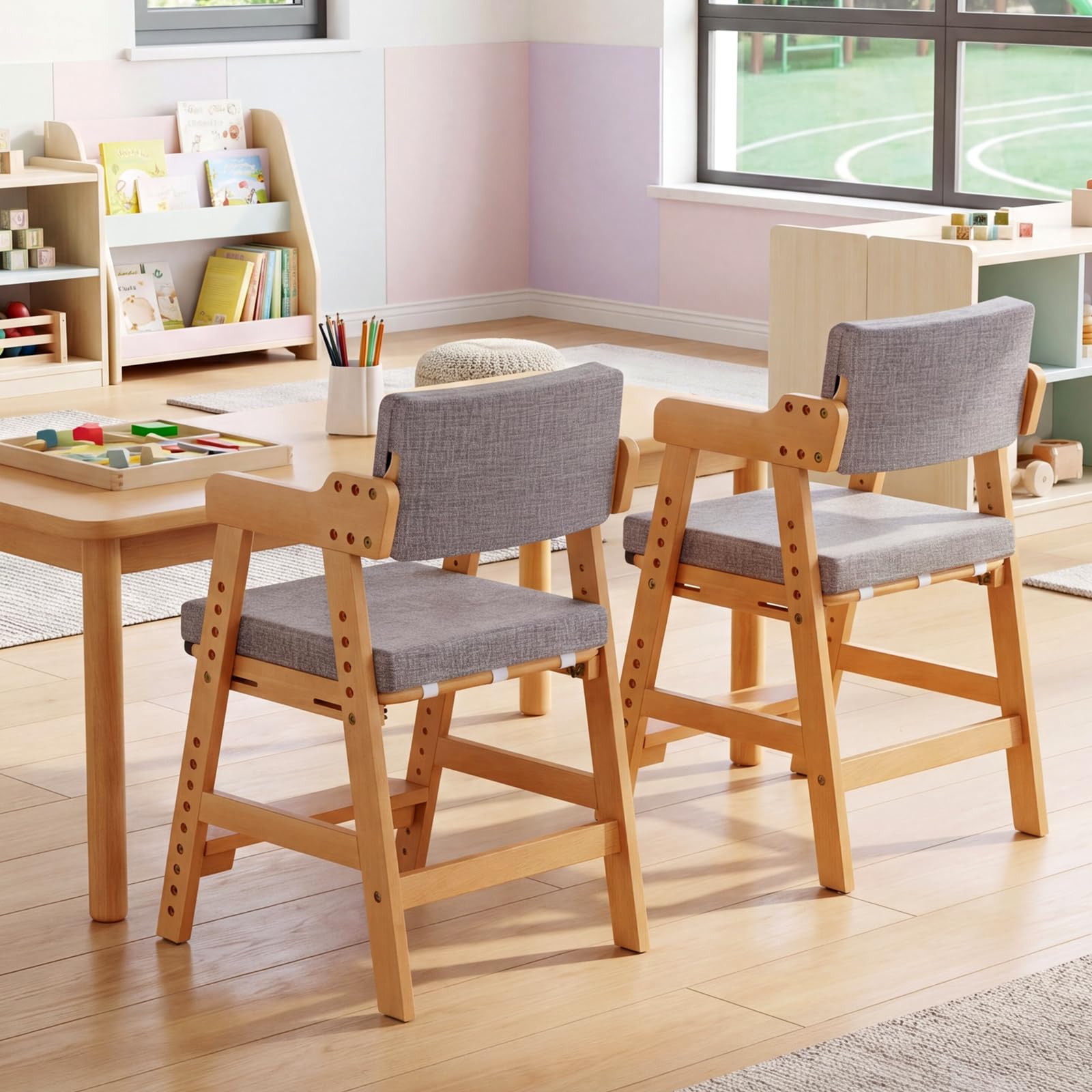 MAMIZO Chaise Enfant en Bois de Hêtre avec Coussin Confortable, Support 120 kg, Chaise Bureau Enfant pour Enfants dès 3 Ans et Plus, Idéale Salle à Manger, Chambre, Salon, Couleur Bois Naturel