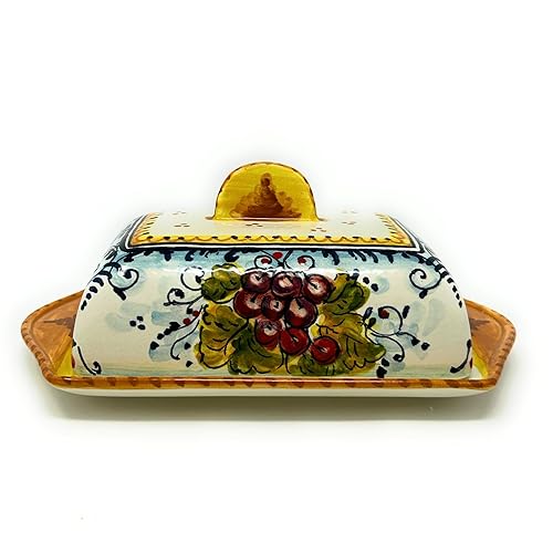 CERAMICHE D'ARTE PARRINI- Italian Ceramic Butter Dish Hand Painted Decorated Grape Made in ITALY Tuscan Art Pottery