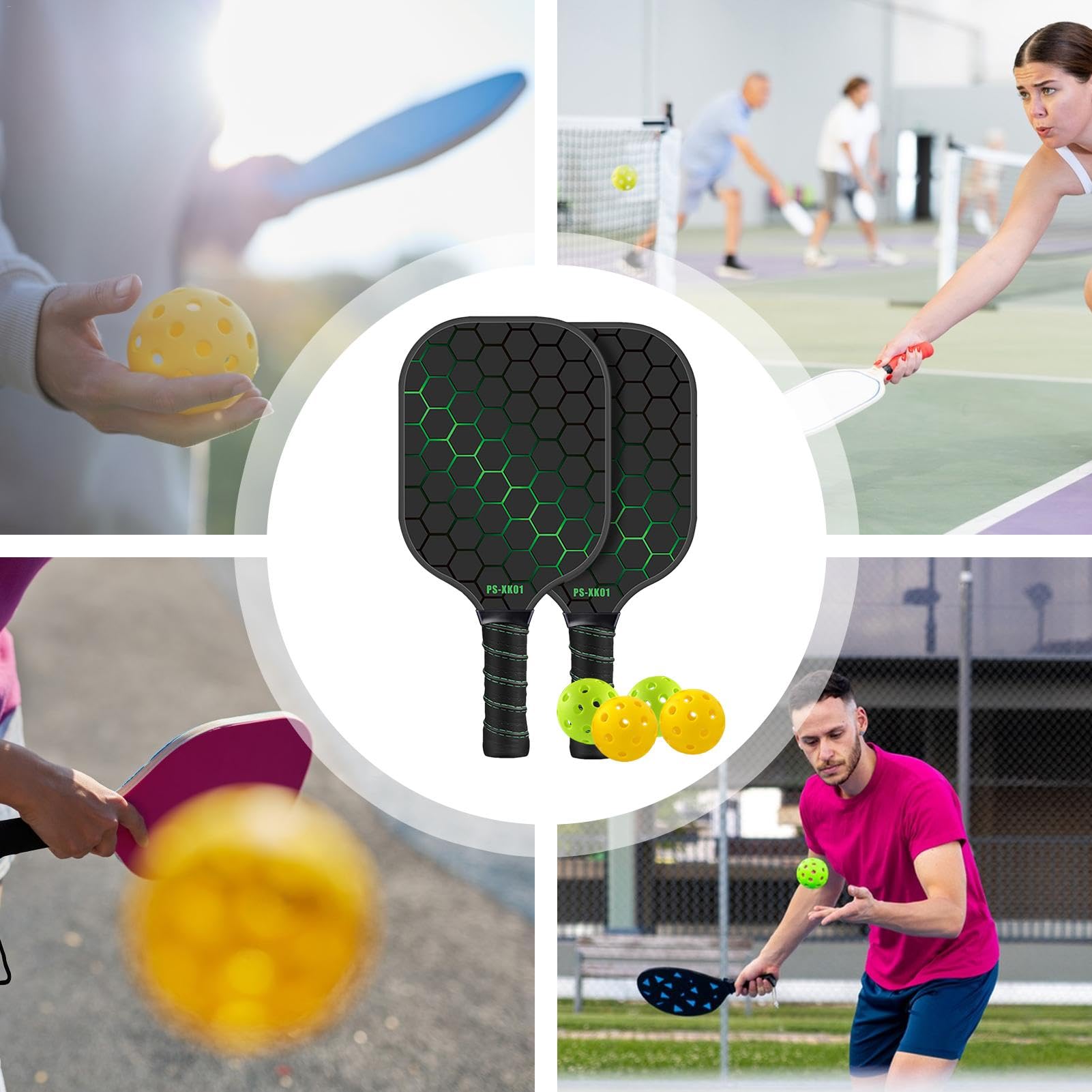 Pagaia per pickleball, set di pagaia premium per giochi interni ed esterni, pagaia ergonomica per pickleball | pagaia con superficie in fibra di carbonio, impugnatura comoda, set per pickleball