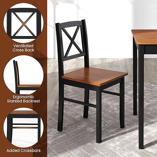 Miniatura 5 de Giantex Juego de mesa de comedor de 5 piezas para 4, mesa de cocina rectangular y 4 sillas con patas de madera de goma, respaldo cruzado, juego de