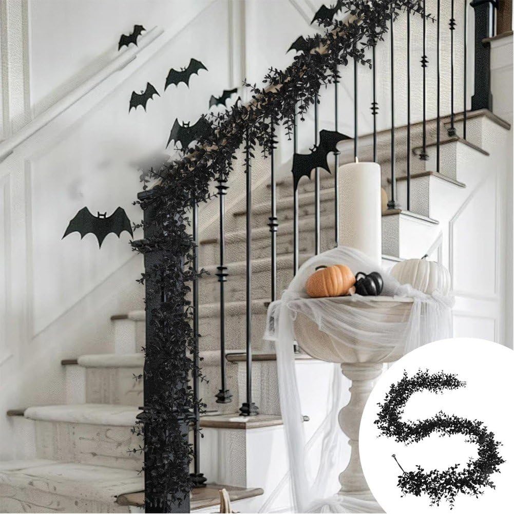 10 Ghirlande Artificiali di Eucalipto Nero, Piante Finte di Eucalipto Rampicanti Appendere per Matrimoni, Feste Chiuso E All'aperto, Sfondi per Feste E Decorazioni di Halloween.