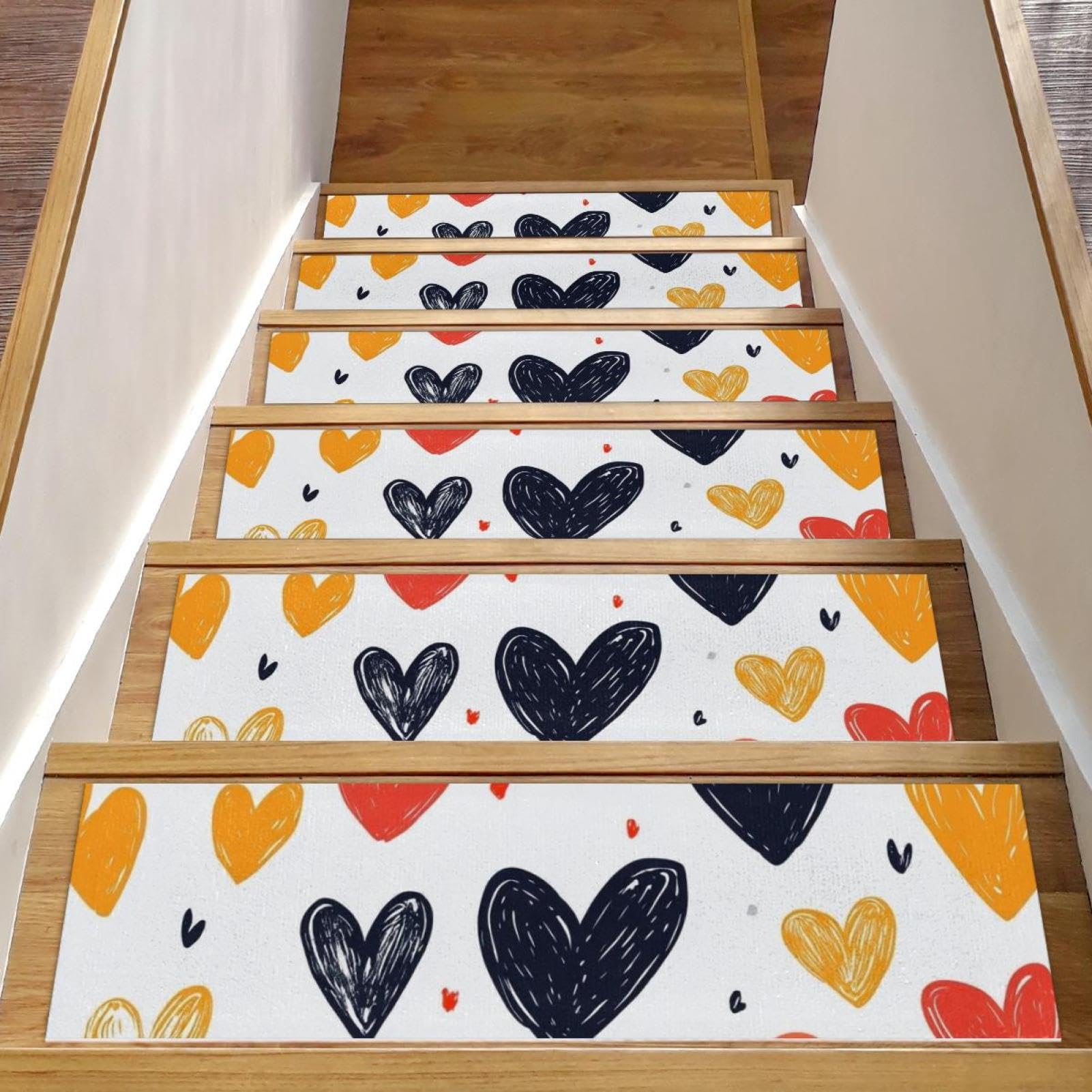 Alfombras para escalones de madera lavables pack de 15 unidades con diseño de corazones planos