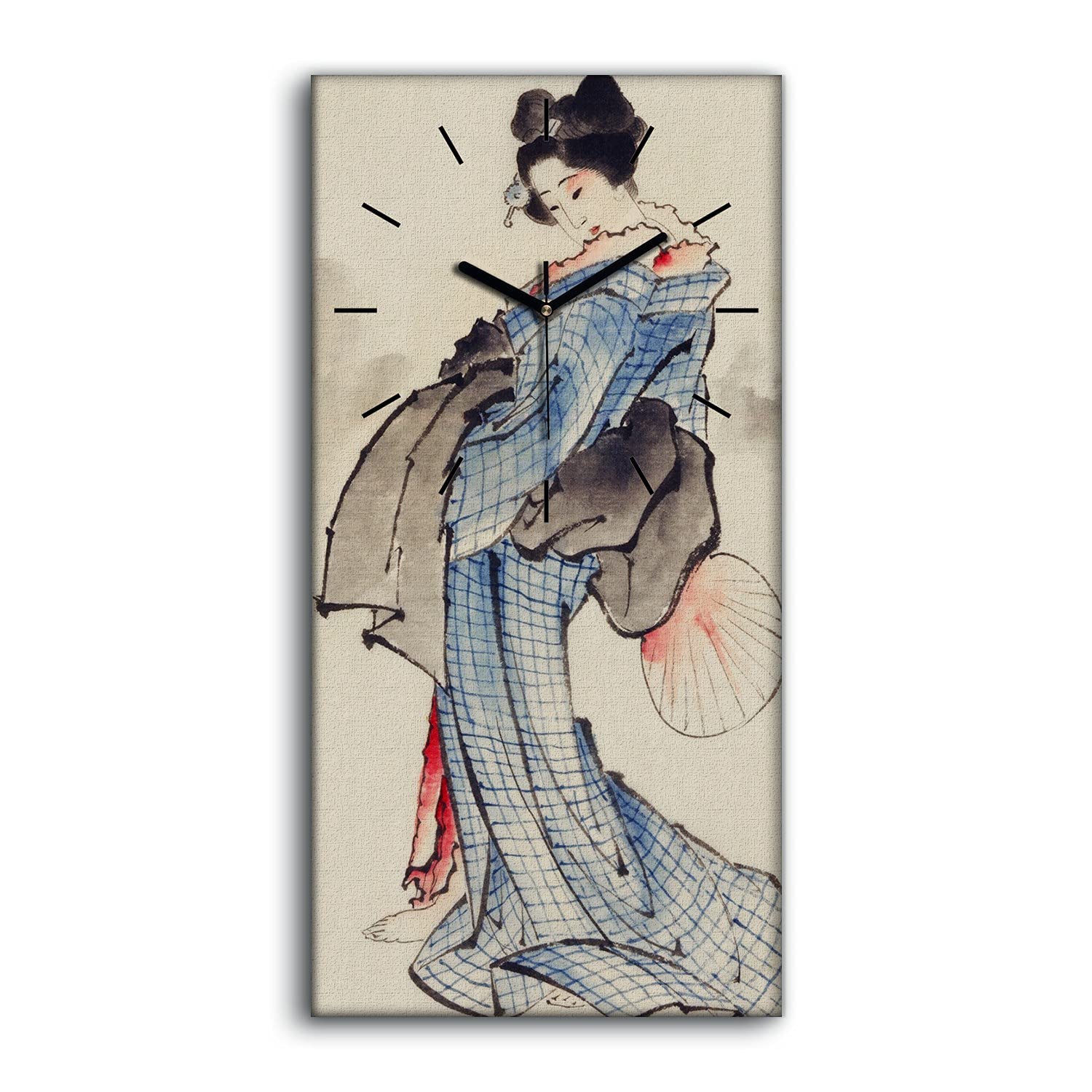 Horloge sur toile 30x60cm de style kimono japonais pour salon et chambre
