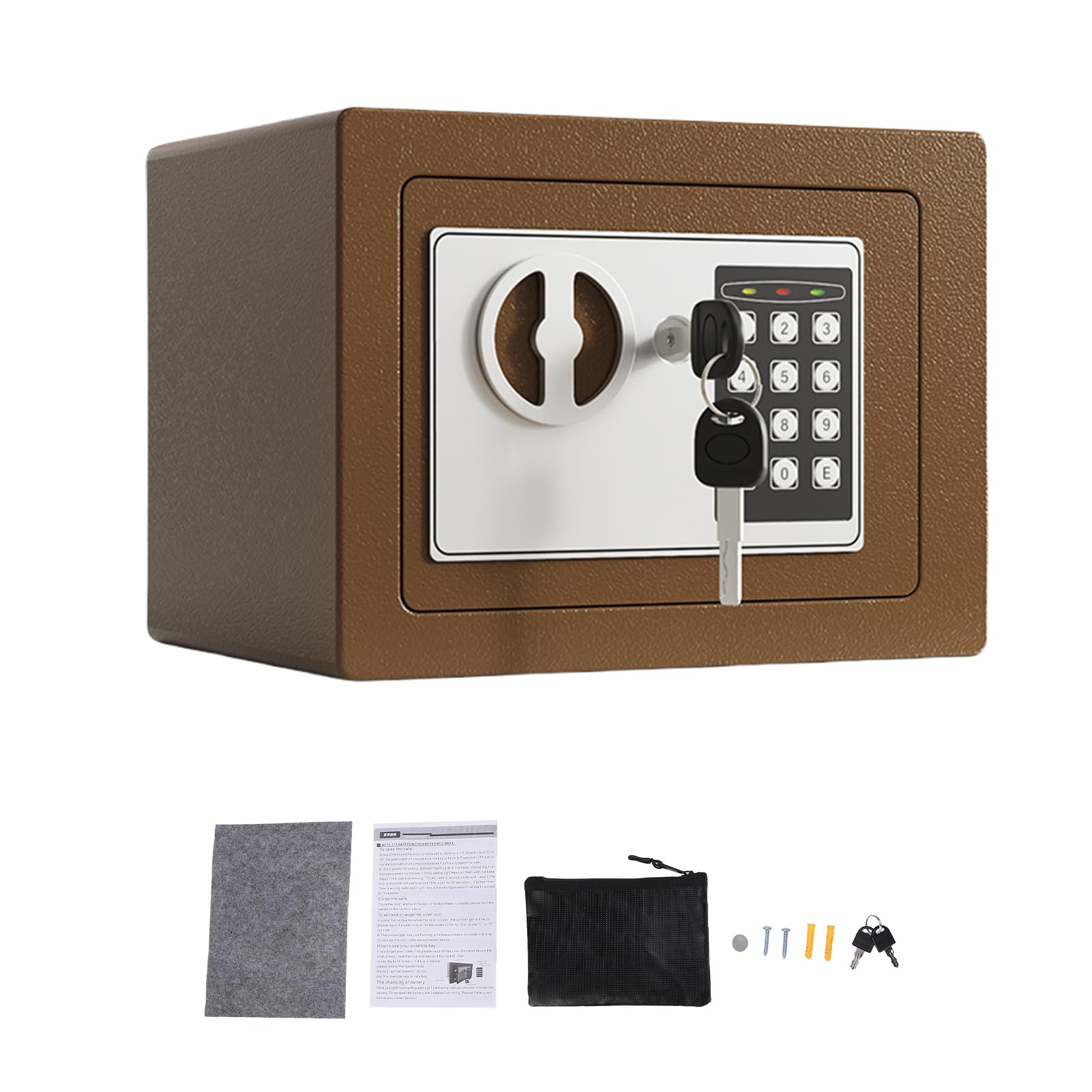 ViaGasaFamido Cassetta di Sicurezza Impermeabile Ignifuga con Tastiera Digitale Allarme Antifurto Design Compatto per lo Stoccaggio nel Dormitorio dell'ufficio Domestico (BROWN)