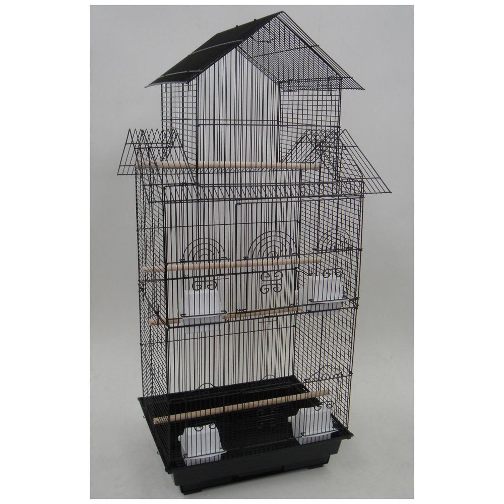 YML 6844 3/8" Bar Spacing Tall Pagoda Top Bird Cage with Stand, 18" x 14"/Small, White