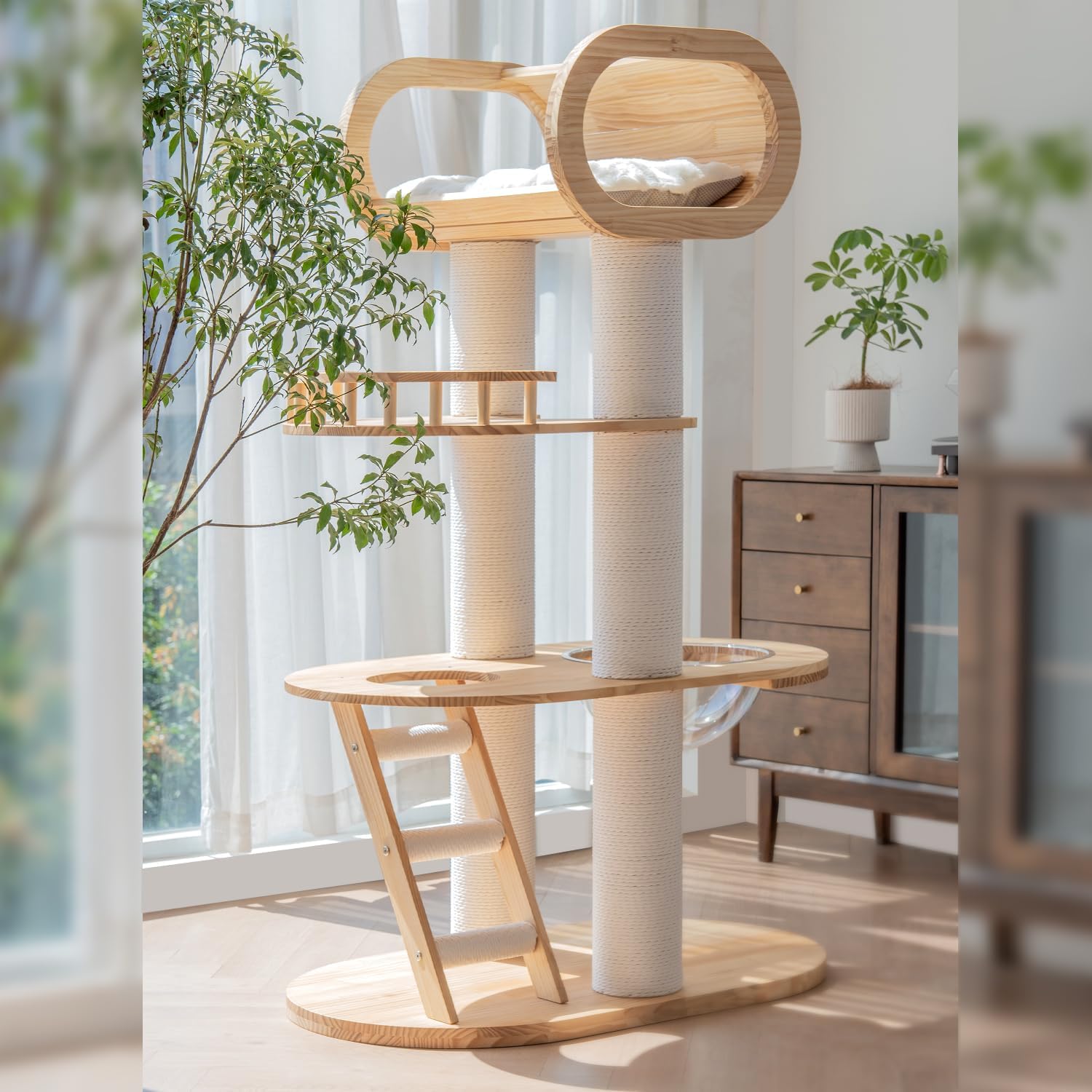 Wood Cat Tree Tower, Large Solid Wood Cat Tree MultiLevel