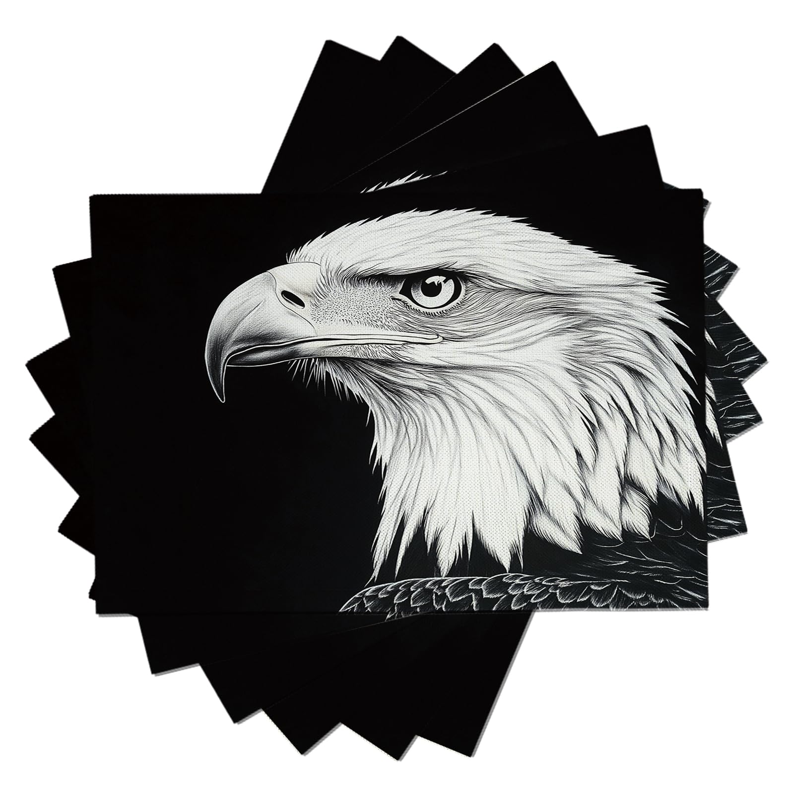 Tovaglietta Americana Animale in Cotone Lino Rettangolare - Tovagliette Set di 8 Testa d'aquila bianca e nera Resistente al Calore per La Cucina, Il L'Ufficio, 30 x 45cm