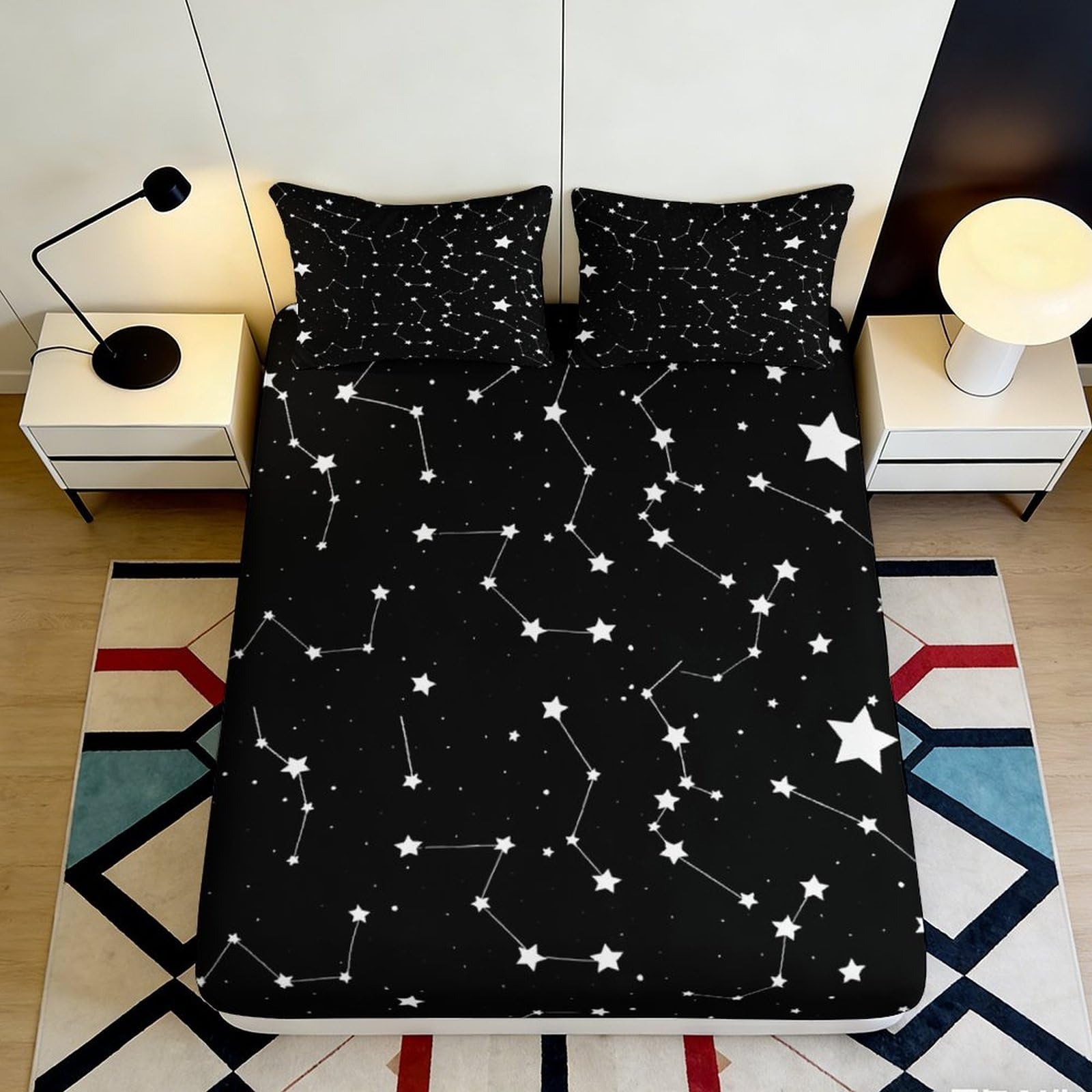 3D Printed Constellation Starry Sky Fitted Sheet Microfiber Soft Breathable Cosmic Nebula Mattress Cover Bedroom Decor 90x200x25cm