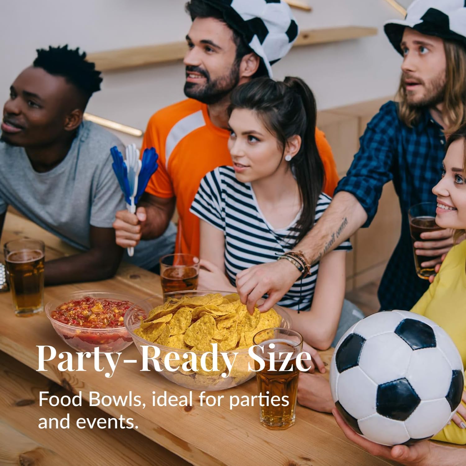 Prestee 12 Pack Clear Plastic Serving Bowls - 53 Oz Round Reusable and Disposable Bowls for Parties and Events - Sturdy and Durable Plastic Bowl for Serving Food, Salads, Snacks, Chips, and Candies