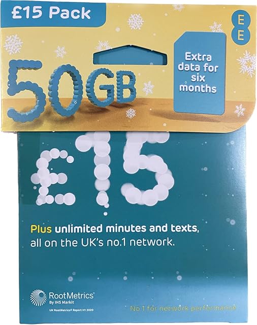 EE 50GB Data Sim includes £15 pre-paid credit, 50GB Data, Unlimited Minutes & Unlimited Texts