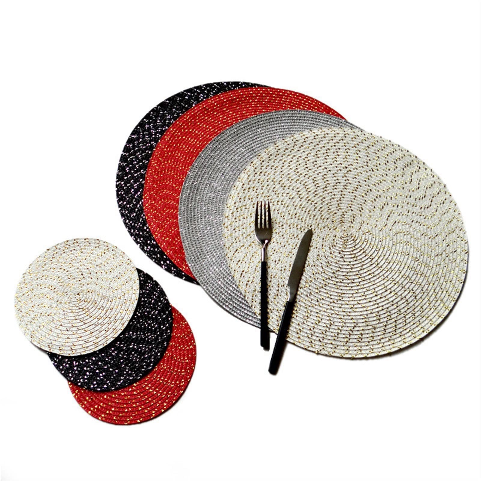 podstawki okrągła tkana podkładka moda PP mata na stół do jadalni talerz podkładka pod miskę podstawki wodoodporna tkanina kuchnia kawiarnia bar (biały, 36 cm)