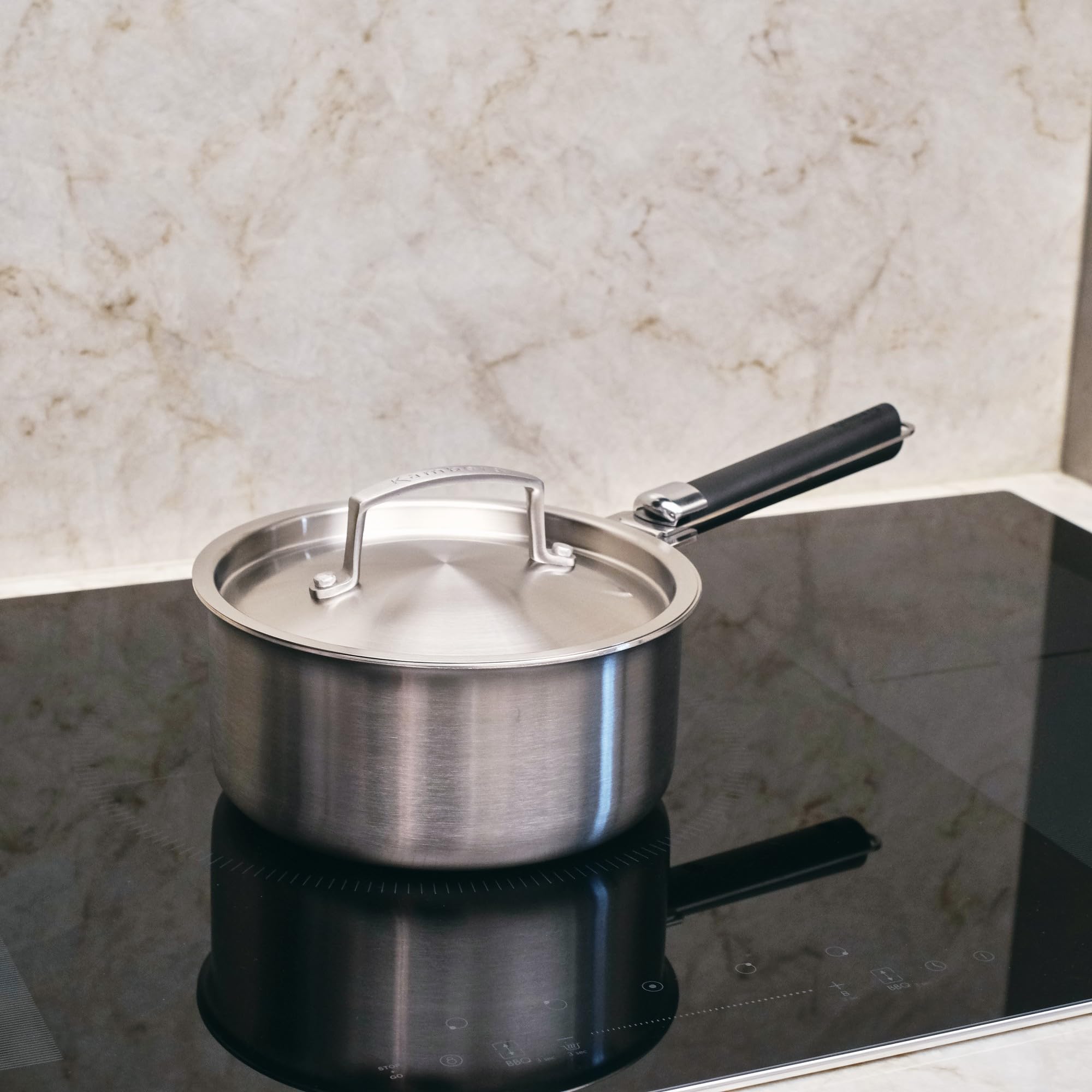 Kamberg - Coffret 2 casseroles 18/20 cm - 2 manches amovibles - Acier inoxydable 18/10 Triply - Tous feux dont induction et four, Gris