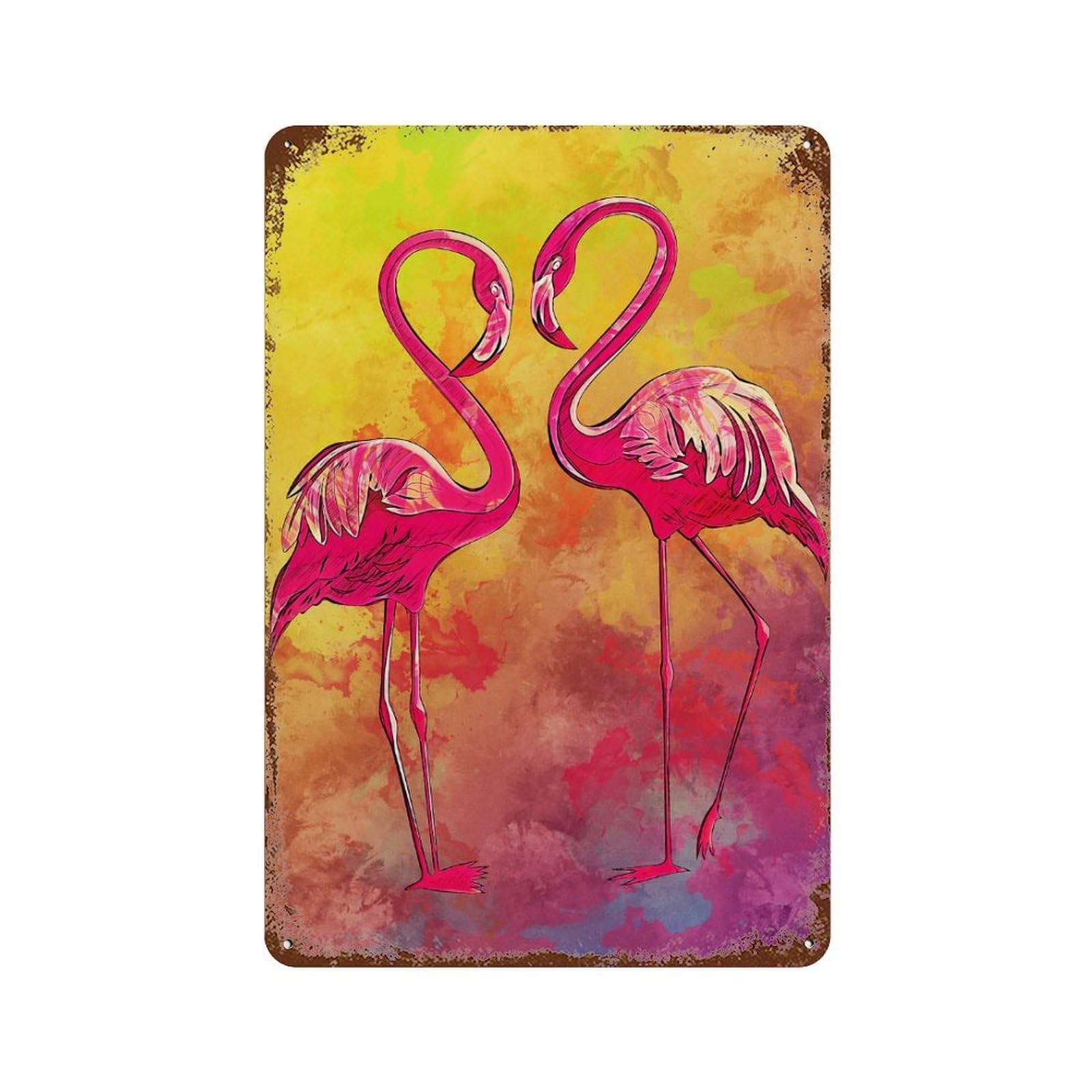 Flamingos 11.8"x7.9" Decorative Tin Sign, Retro Wall Decor for Bistro, Counter And Cafe Decor