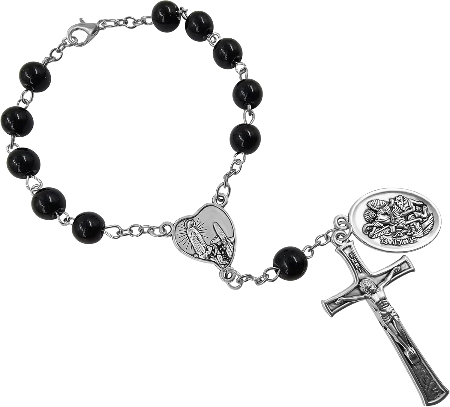 TALISMAN4U St. Michael Guardian Angel Medal Rosary for Car Rearview Mirror | One Decade Chaplet, Glass Beads, Our Lady of Fatima, Catholic Bracelet, Religious Gift