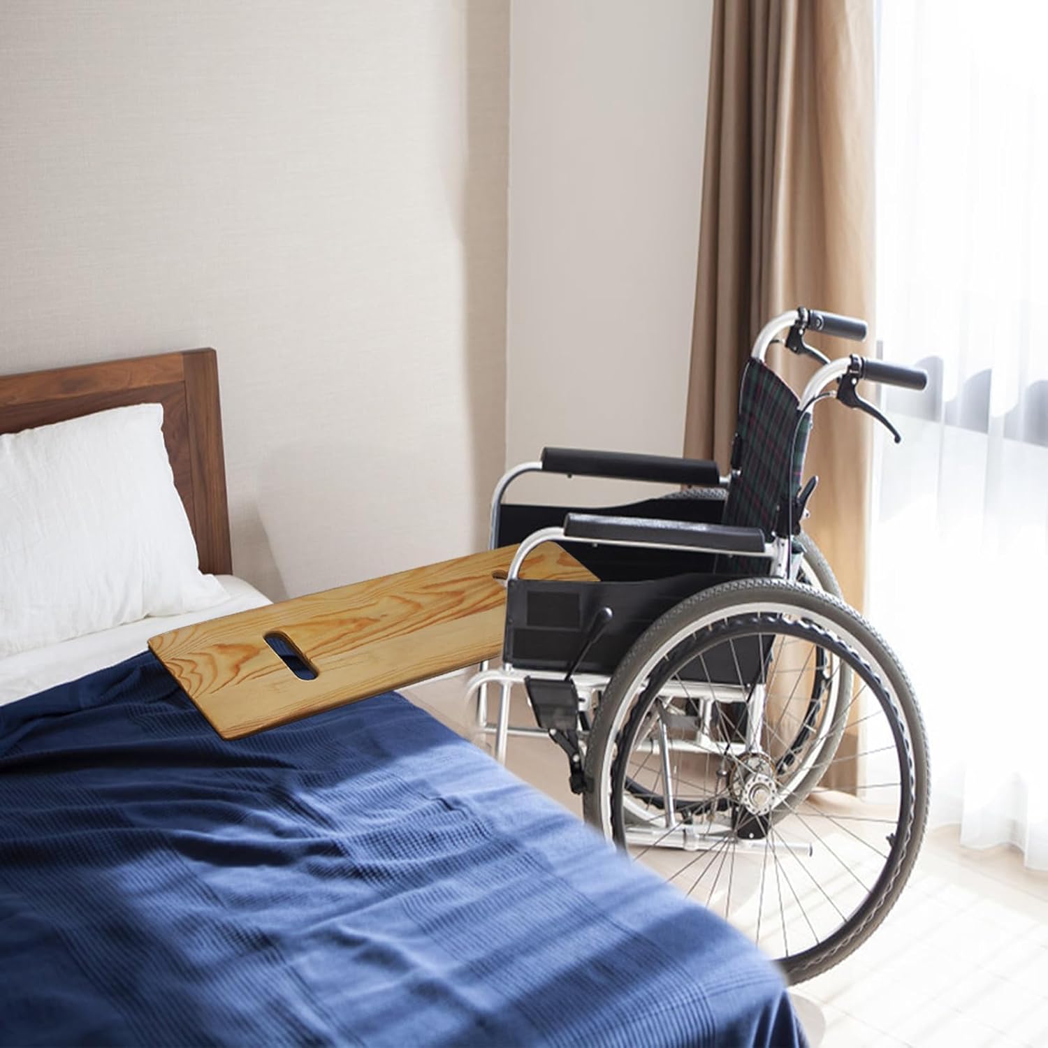 木製移乗ボード、障害のある患者、高齢者をベッドまたは椅子の間で移送するための頑丈な広葉樹製