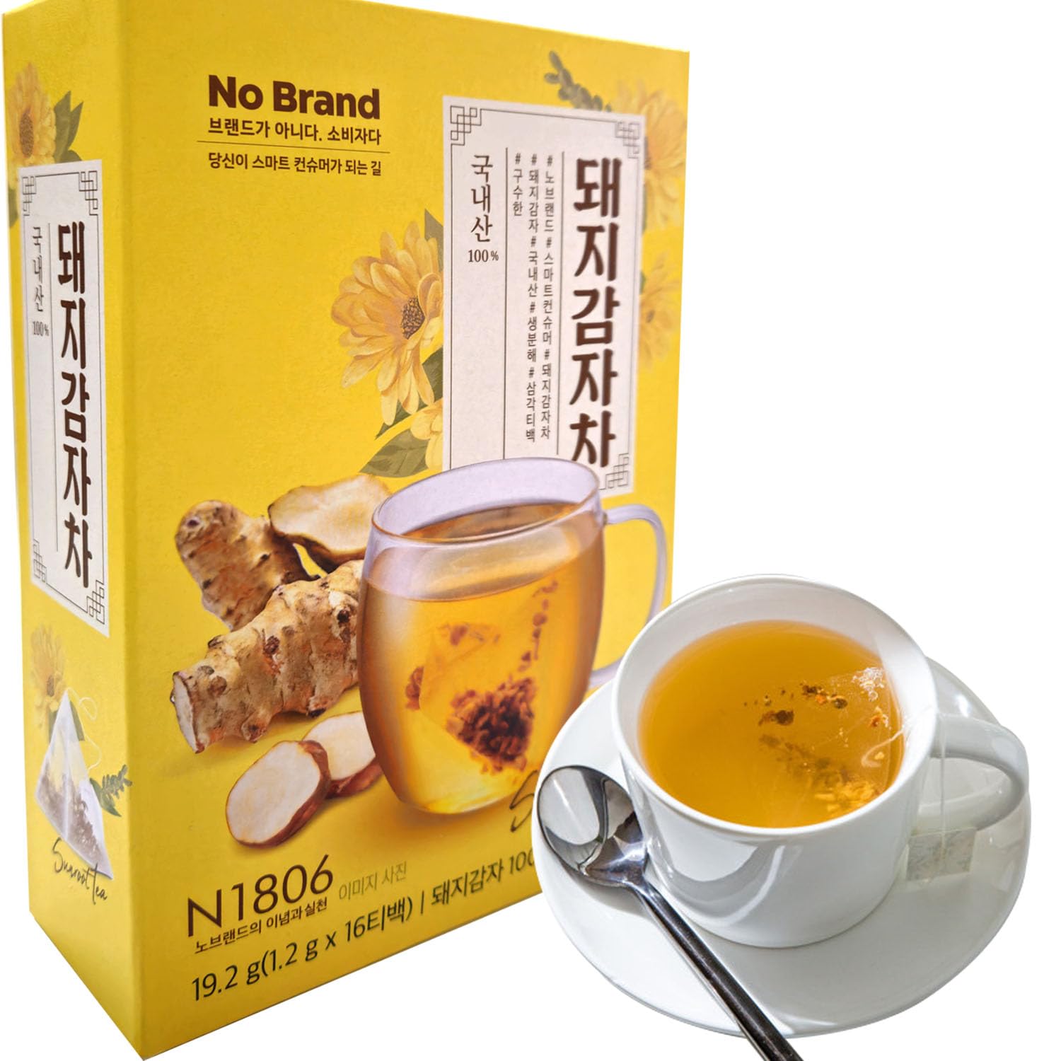 LENITH Korean Traditional Jerusalem Artichoke, Sunroot Tea for Drinkig 돼지감자차_0.67 oz (1.2g x 16 Teabags)