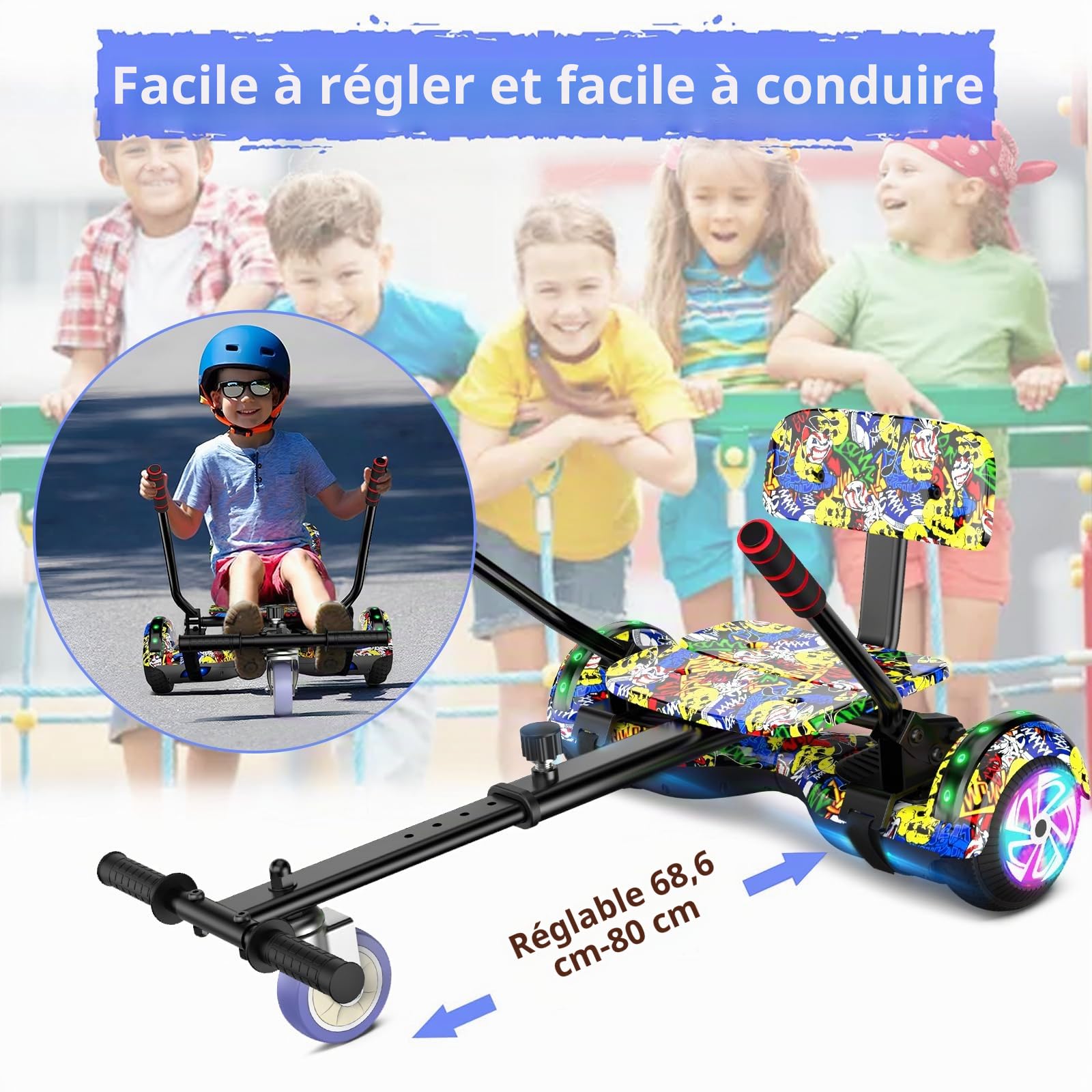 TS TST GRP LLC Trottinette avec siège, trottinette équilibrée 6,5'“ 8,5”' avec haut-parleurs Bluetooth et lumière LED colorée avec kart, Graffiti+Graffiti