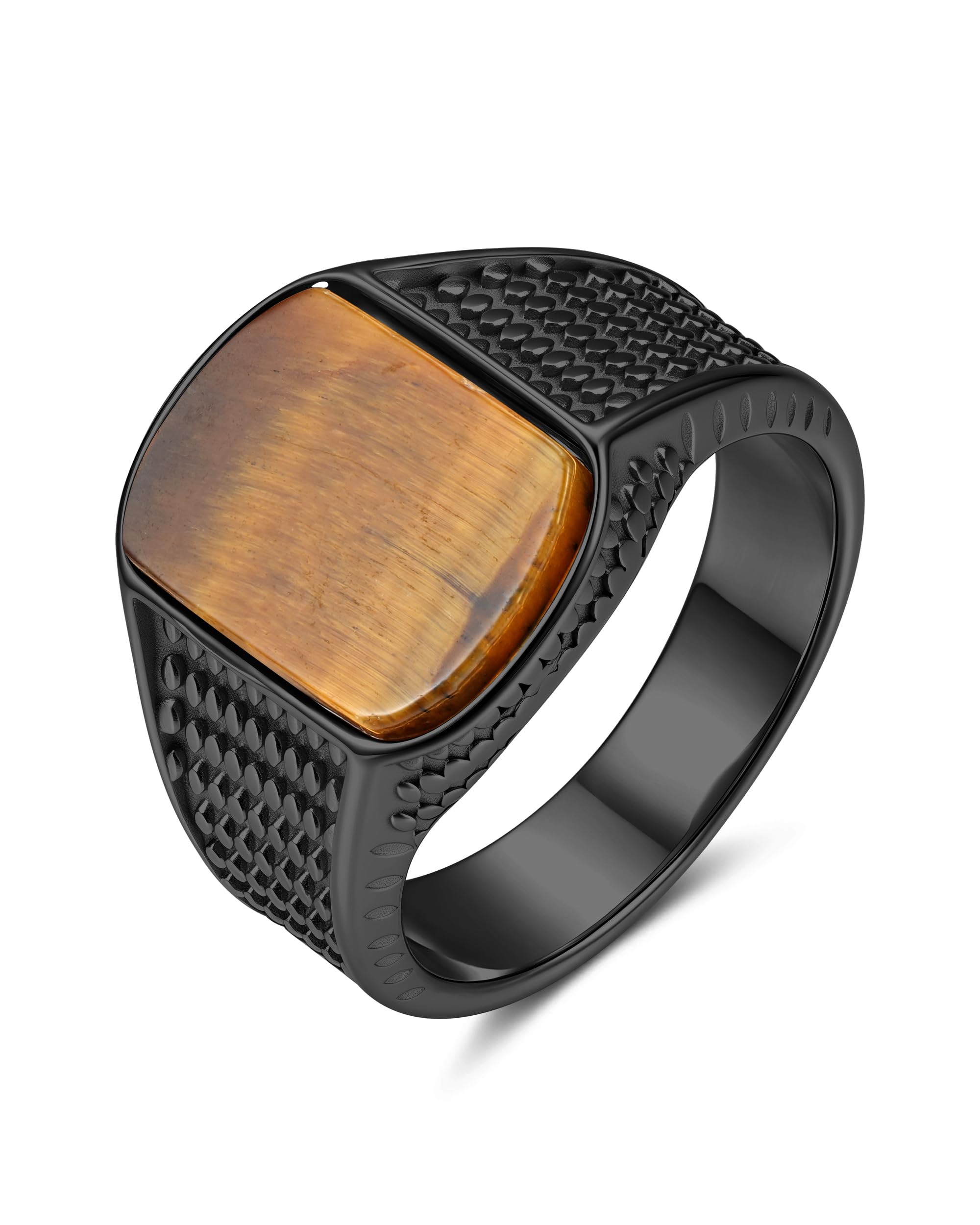 Tiger's Eye Ring for Men, 18K Gold Rings for Men Plated Stainless Steel Mens Signt Pinky Thumb Rings, Natural Gemstone Ring, Non-Tarnish Waterproof Jewelry, Gift for Him