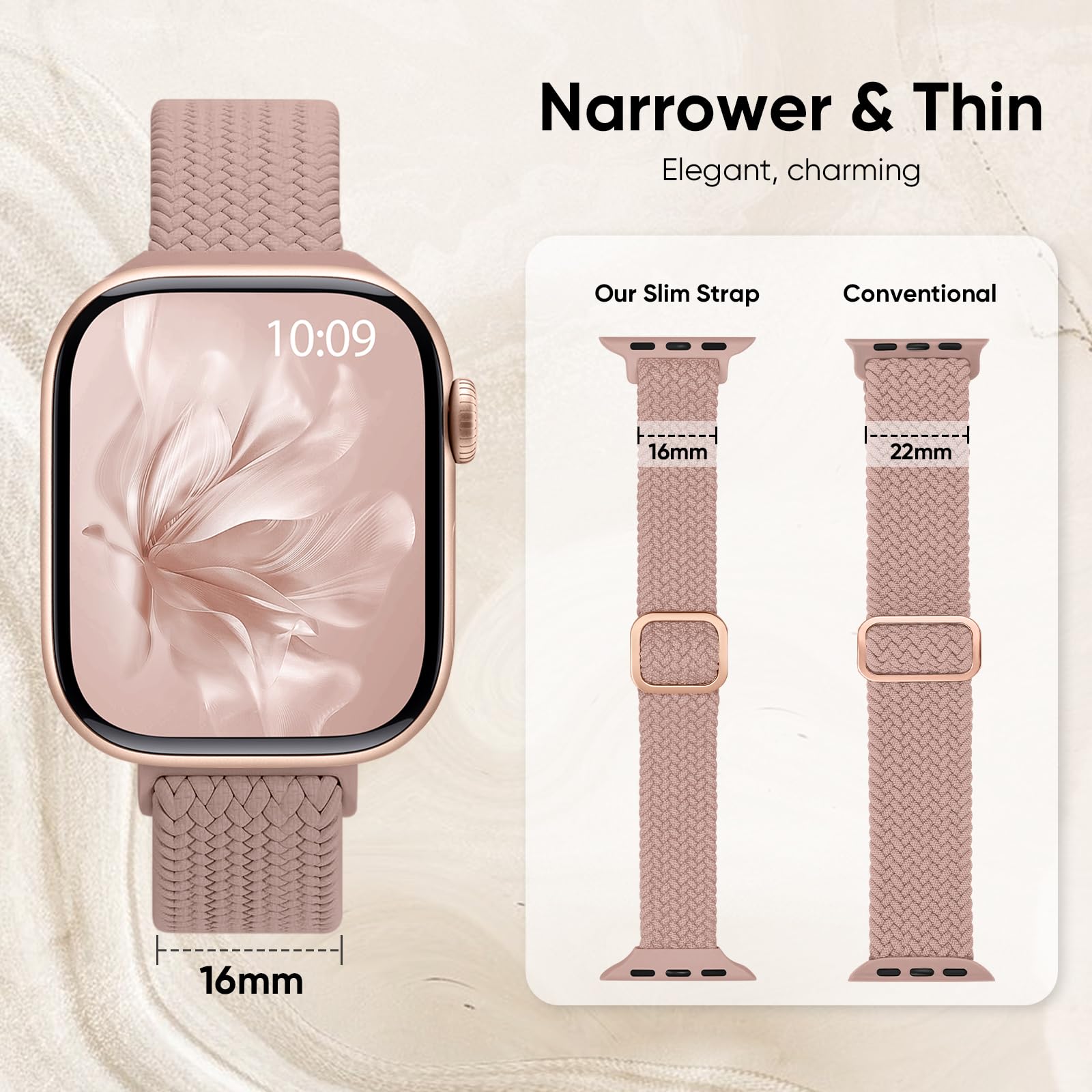Lot de 5 bracelets fins tressés, extensibles, compatibles avec Apple Watch - 40 mm, 41 mm, 42 mm, 38 mm, 44 mm, 45 mm, 46 mm, 49 mm - Bracelets élastiques fins en nylon pour iWatch Series 10 9 8 7 6 5