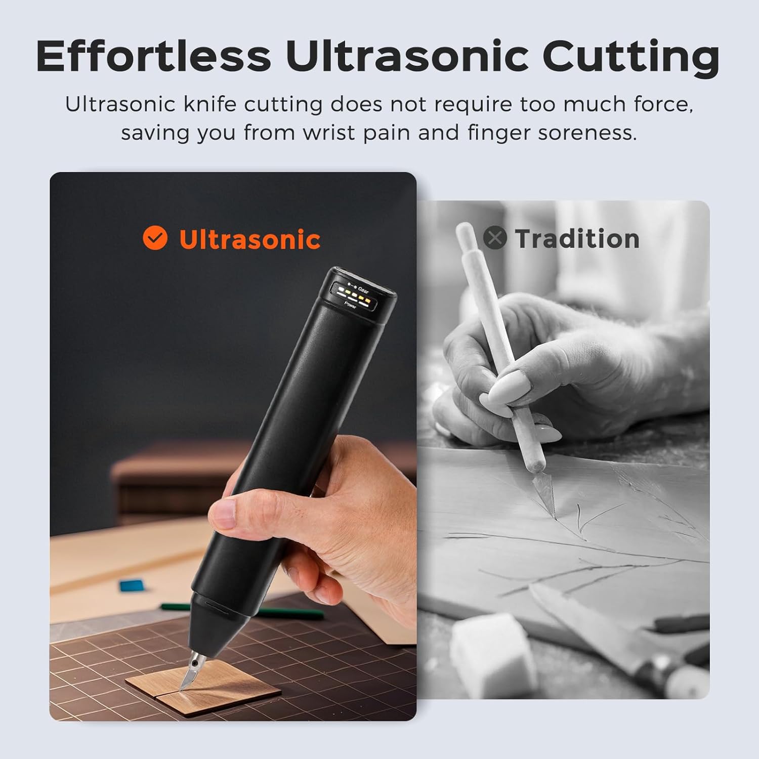 Bonvoisin Ultrasonic Cutter Knife Crodless Handheld 30W 40KHz with Rechargeable Battery, 50 Replacement Blades for Plastic, Acrylic, Carbon Fiber Sheets, Thin Circuit Boards, 3D Printed Models