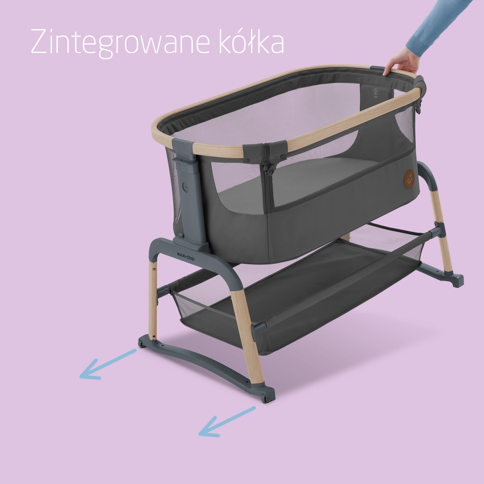 Maxi-Cosi Iora Air Łóżeczko Przystawka, Siatka do okoła, 0–6 mies., maks. 9 kg, Tryb bujania, 4 Poz. Odchylenia i 5 Wysokości, Łatwe Przesuwanie, Wygodny Materac, Łatwe Przenoszenie, Beyond Graphite