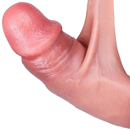 Dildo realistico non tagliato, Dildo con prepuzio scorrevole, Dildo realistico con prepuzio, Dildo doppio in silicone con prepuzio scorrevole appositamente progettato per le donne. - Sliding Foreskin