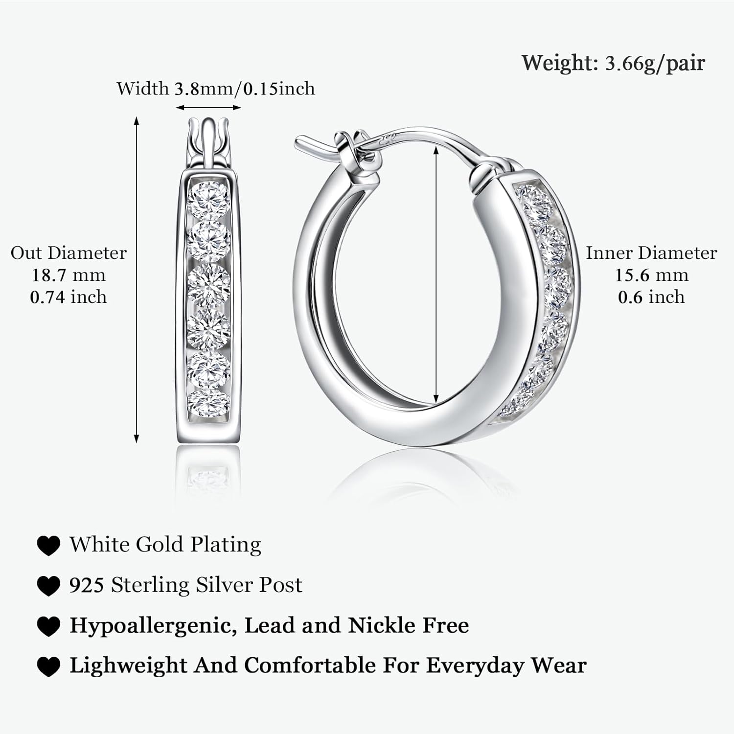 Small Hoop Earrings for Women Sterling Silver/14K Gold Plated 18mm Thick Huggie Hoop Earring Annivesary Wedding Jewelry Channel Set Birthstone Earrings - Image 6