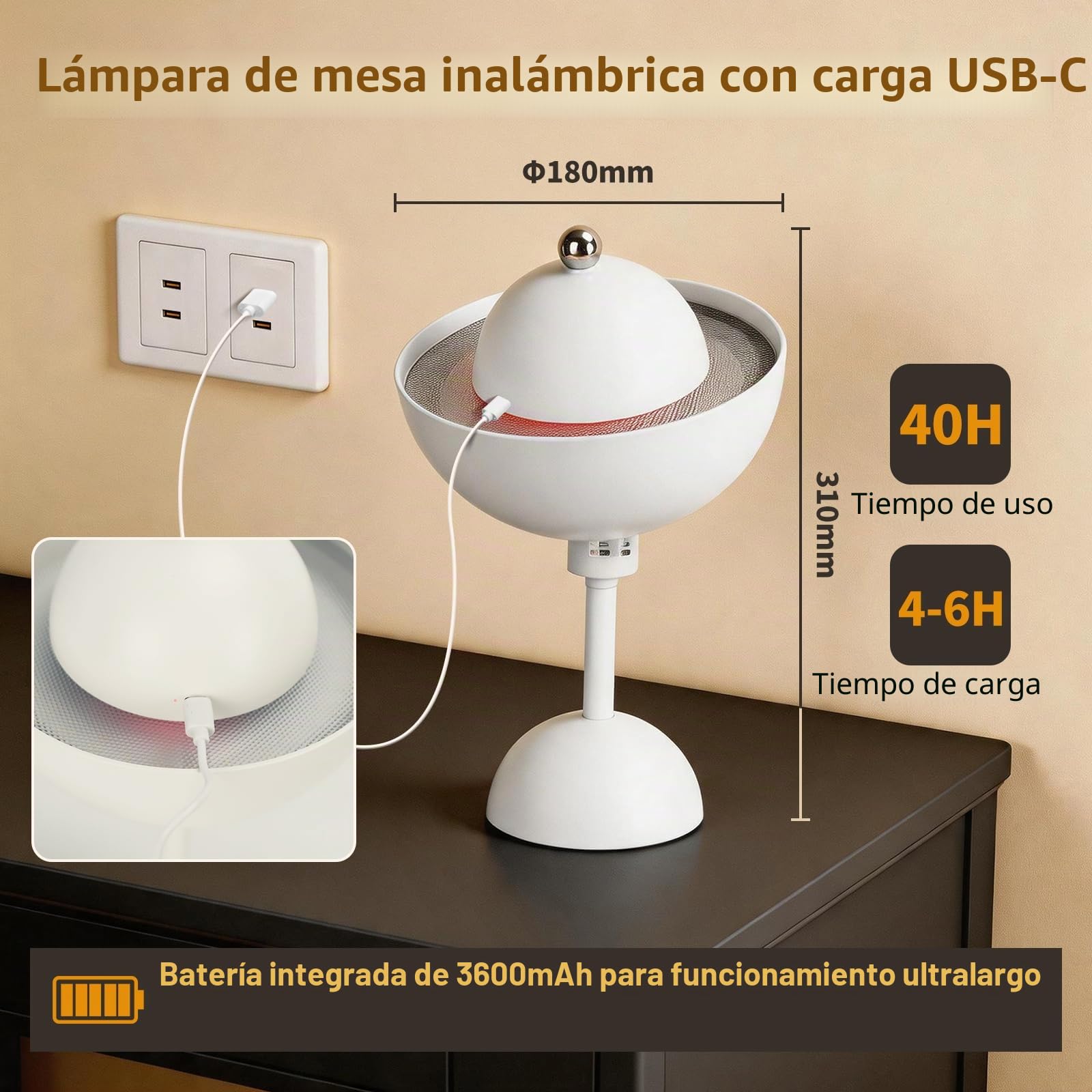 Aigostar 2 Piezas Lámpara de Mesa Magnética Táctil, Lámpara de Mesita de Noche Inalámbrica con 3 Temperaturas de Color y Brillo Regulable, Recargable USB para Dormitorio, Restaurante (Blanco)