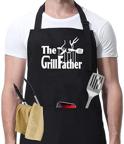 HTDesigns Delantal The Grillfather - Delantal para parrilla - Delantal personalizado - Delantal personalizado - Regalos de chef - Regalos para papá