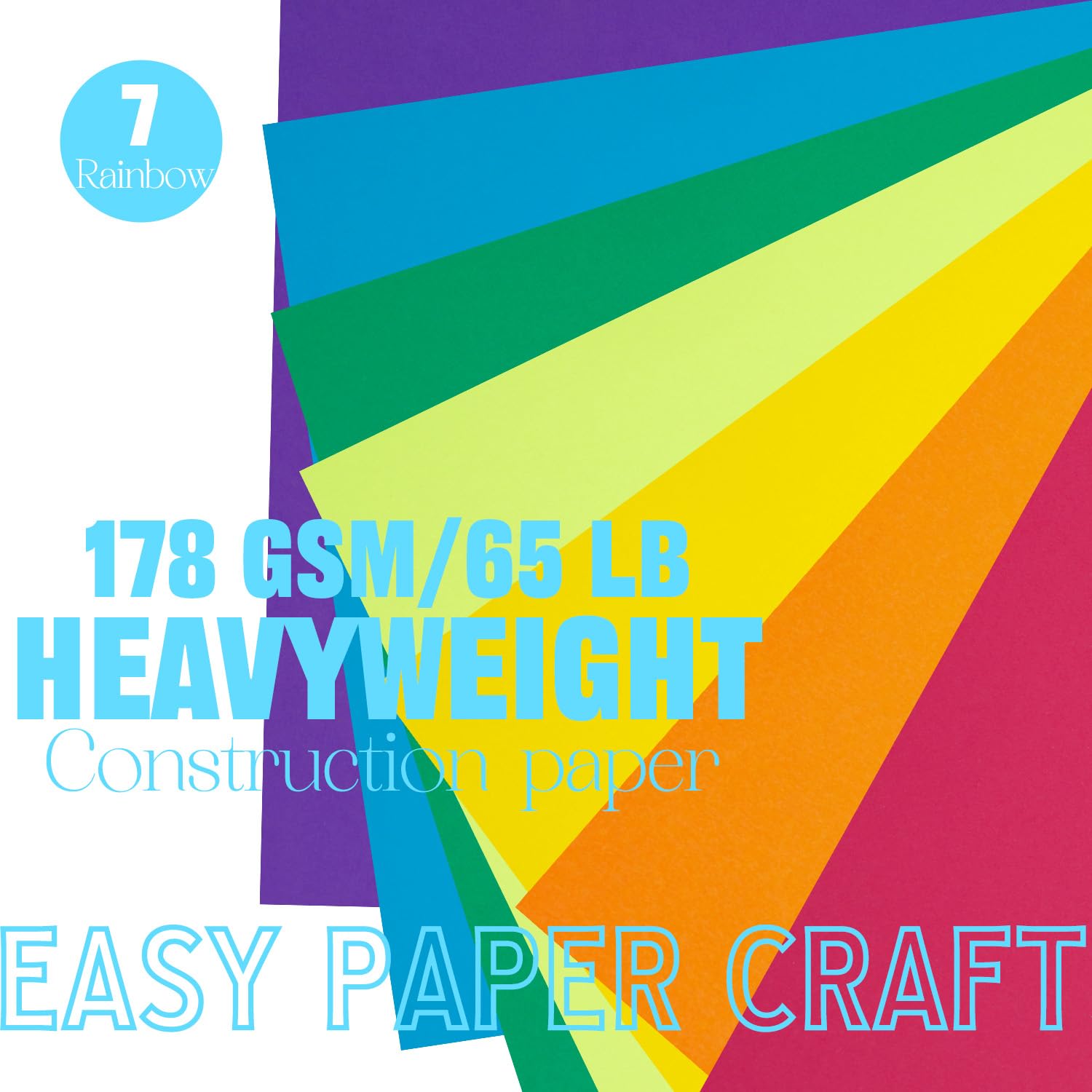 Konstruktionspapier, 21,6 x 27,9 cm, 70 Blatt, klassisches Regenbogen-Set, 7 Farben, 180 g/m², schweres Konstruktionspapier, Handwerk, Kunst, Schule, Klassenzimmer, Kunstbedarf, verschiedene Farben,