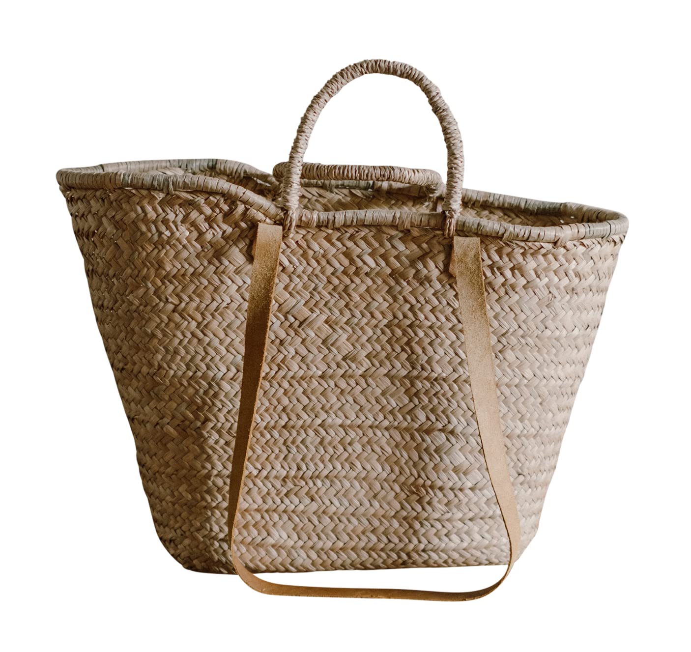 The Jolie Market French Market Bag - Genuine Leather Straps and Woven Handles, Large Handmade Seagrass Tote, Shopping Basket, Storage Bag, Beige