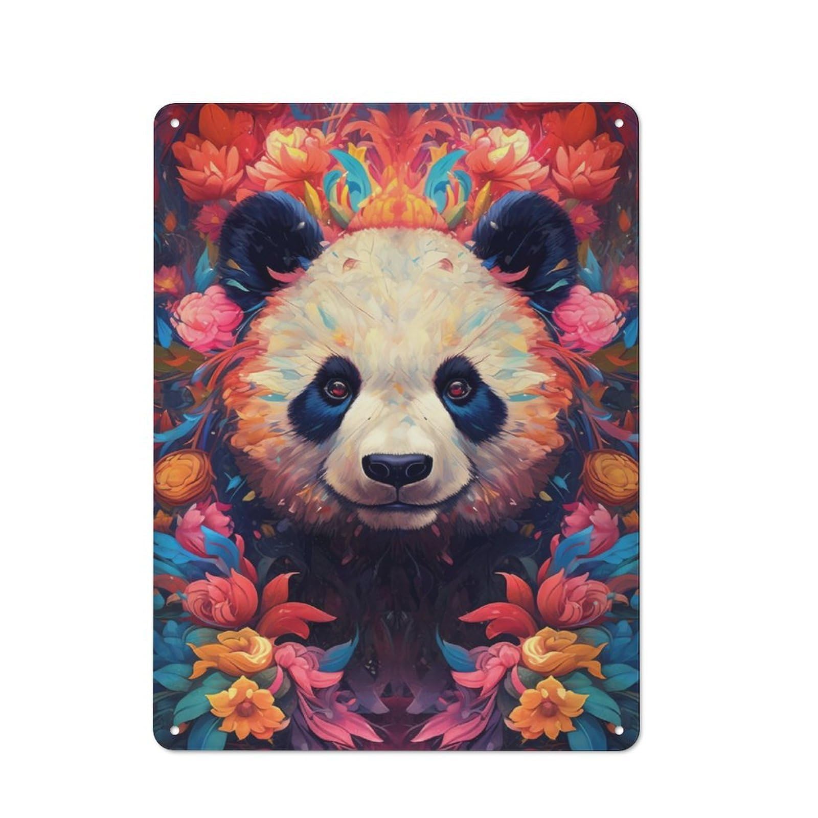 Junmoney Panda Flower Portrait For Man Cave Or Games Room, Retro Metal Plaque 40X30cm, For Metal Sign Collectors, For Garage And Workshop Walls