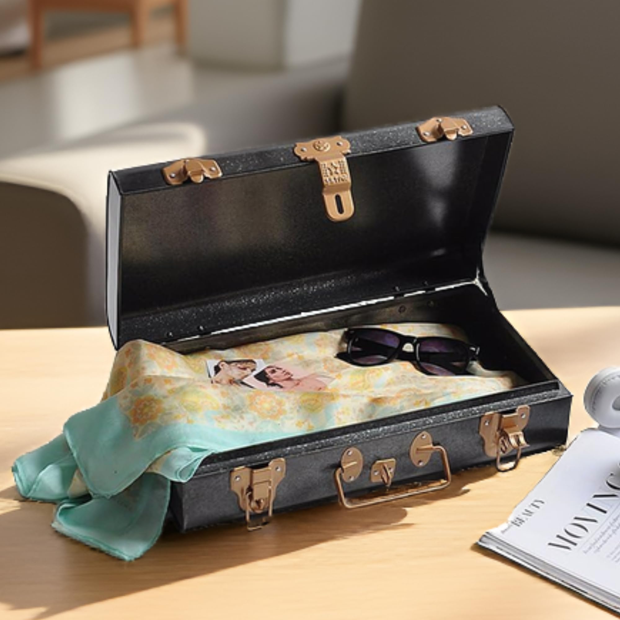 Elan Vintage Style Buxa Modern Metal Long Trunk Box, Storage Box, Decorative Box For Gift - Antique Black (Rectangular)-image-41
