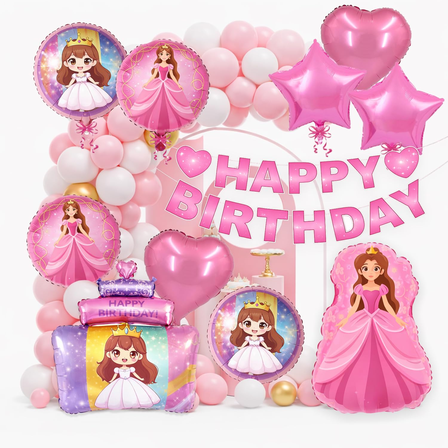 Rozi Decoration Princess Theme Birthday Decoration Kit with Balloon, Princess Foil Balloons for Girls Party – Complete Party Birthday Decoration Set Pack of 63 Pcs-image-39