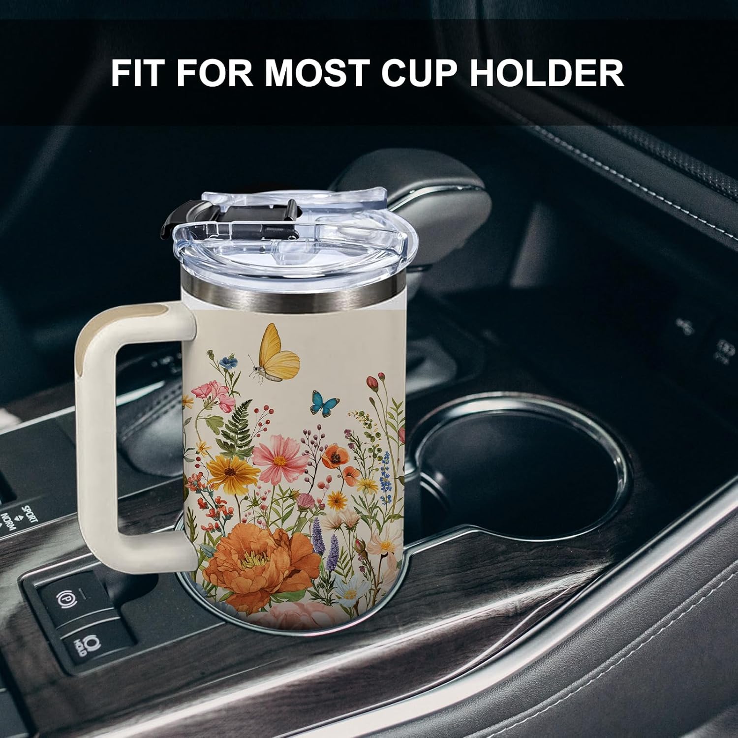 Floral Boho Tumbler 40oz, Flowers Gifts, Flower Coffee Cup Gifts for Women Girls, Abstract Retro Mid Century Flower Gift for Her on Christmas Birthday Mothers Day - Image 6