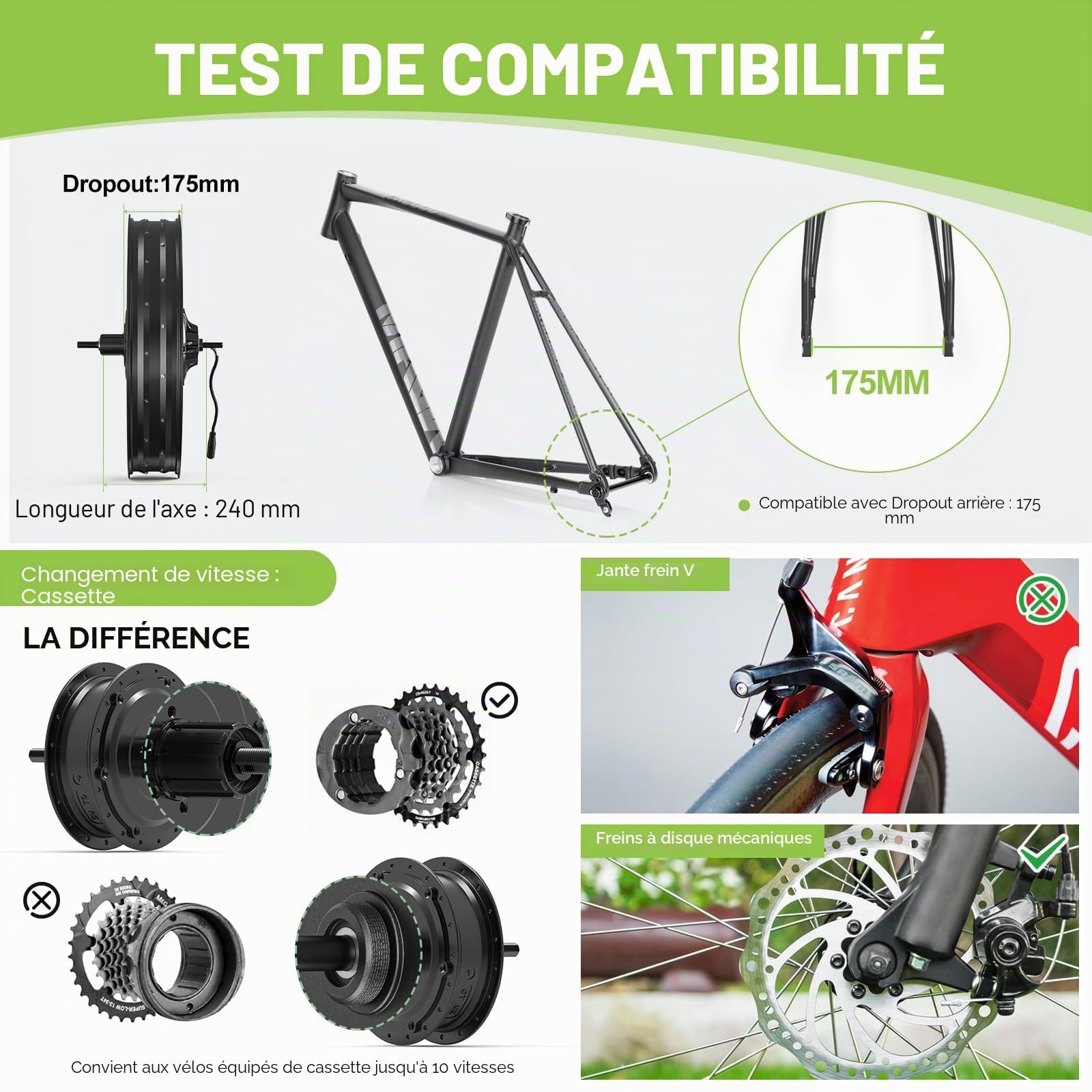 BAFANG G062 48V-1OOOW Arrière, Fat Tire Kit Conversion vélo Electrique