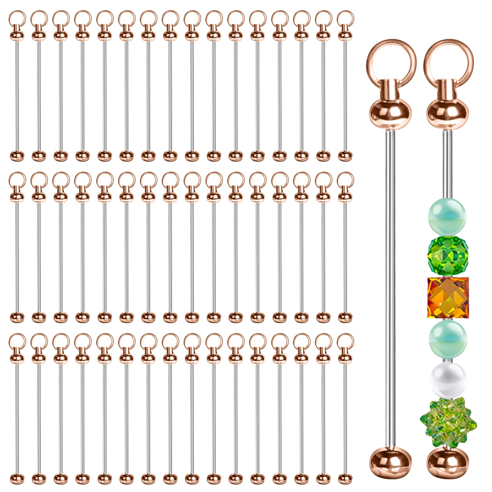 50 Pcs Bead Keyring Making Kit-Silver Blank Beaded Keychains for DIY Jewelry Keychains Making Accessories,can be use for Backpacks, keyrings, and Phone Charms