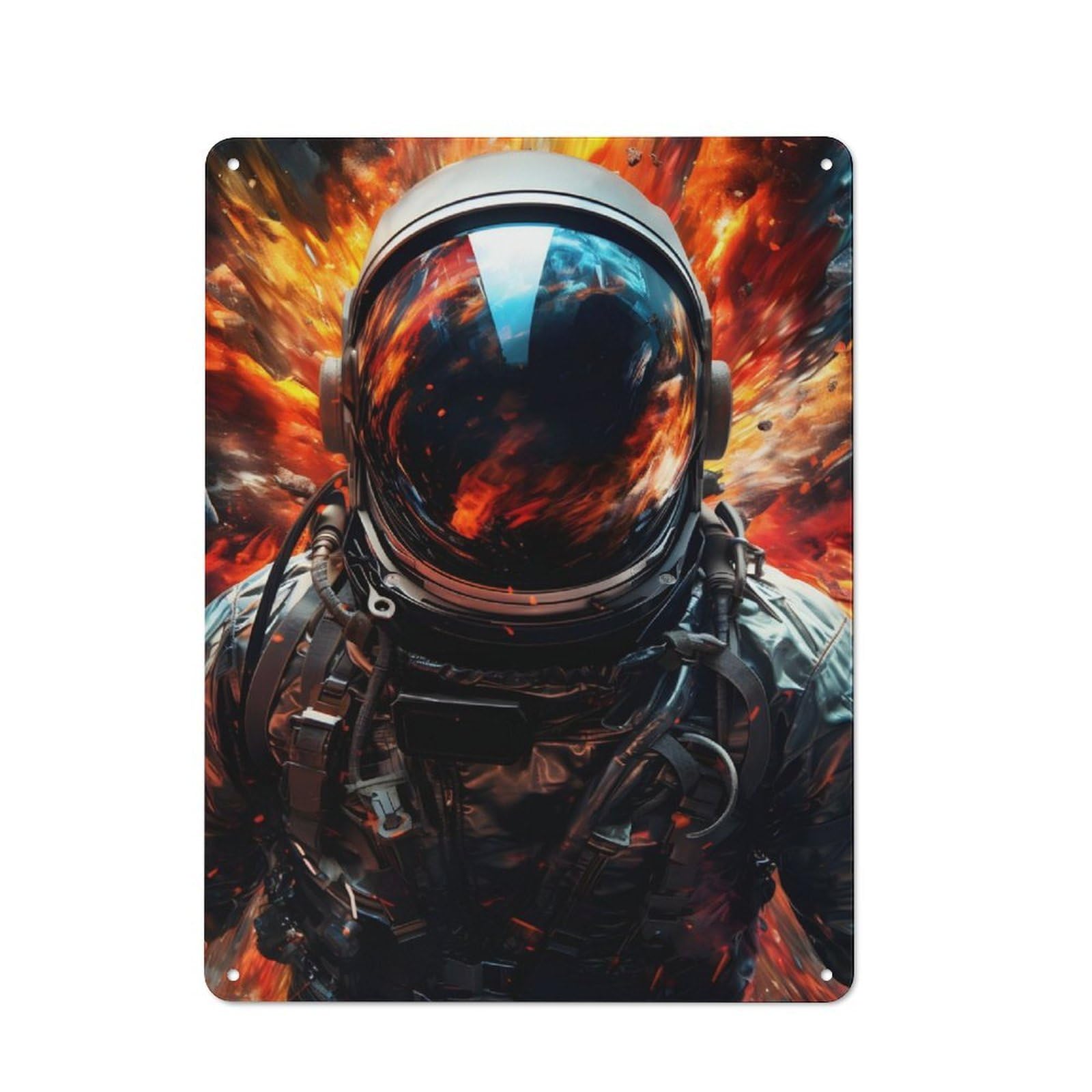 Junmoney Abstract Fire Astronaut Simple Retro Tin Sign 40X30cm, Study Room Decor For Home Office, Reading Corner Or Bedroom