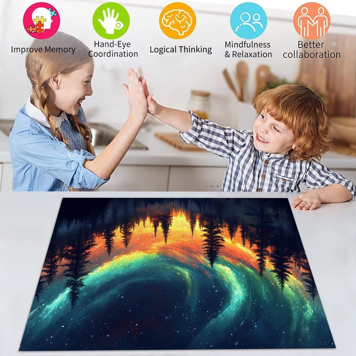Aurora Puzzle für Erwachsene Kinder Anspruchsvoll 5000 Teile Impossible Klassische Puzzles Schwer Sternenhimmel ab 8 9 10 Jahre für Mädchen Jungen Jigsaw Kunst Educa, für Geschenke 105x156cm t-375