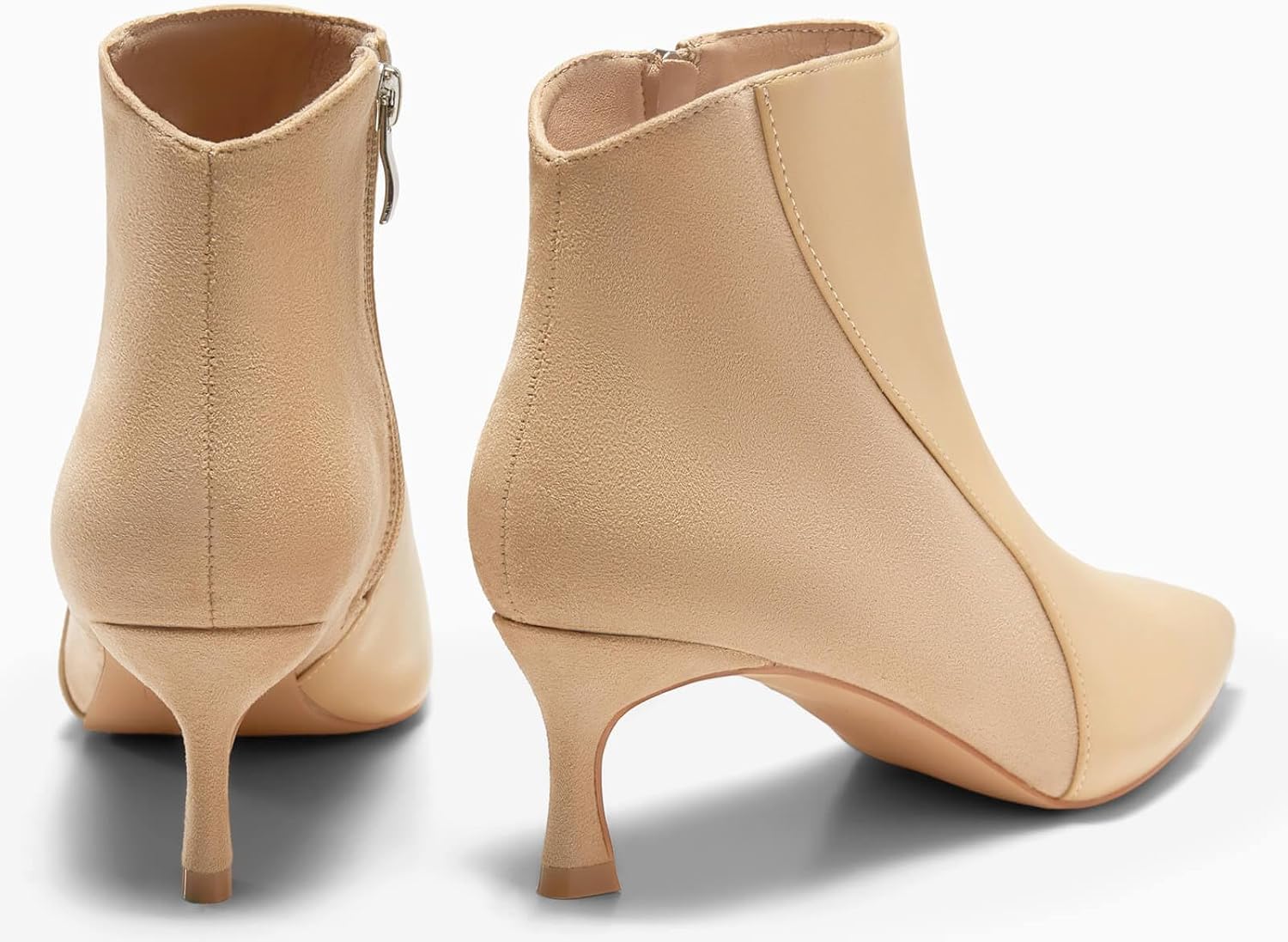 Coutgo Womens Kitten Heel Ankle Boots Pointed Toe Side Zipper Fall Winter Booties Shoes - Image 5