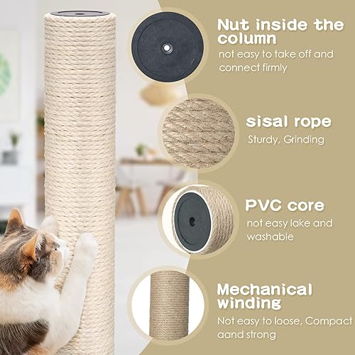 Vista 3 de Paquete de 6 postes rascadores para gatos, repuesto de cuerda de cáñamo blanca, poste rascador para gato, árbol de repuesto para gatos, torre grande