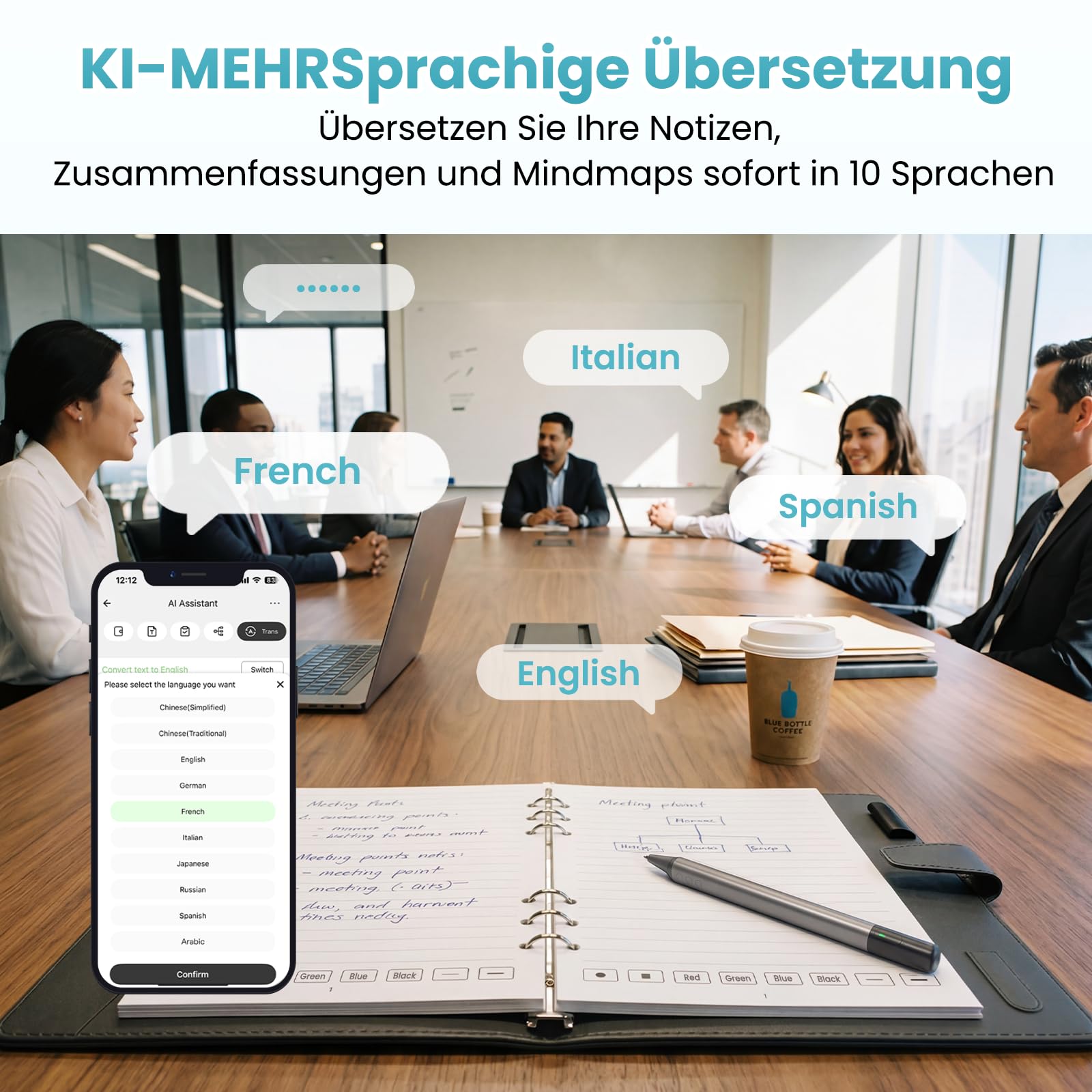 KI Smart Writing Set, Erkennt 73 Sprachen, Audio zu Text, Chat mit Notizen | Intelligenter Stift für Büro, mit Wiederverwendbares Notizbuch und LCD Schreibpad,für Büro, Meeting & Geschäftsleute, Schwarz