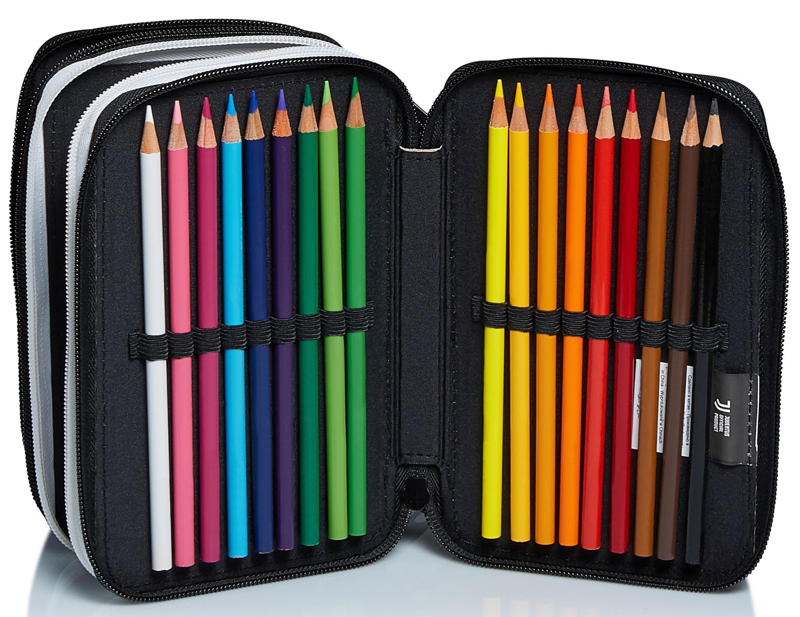 Seven Astuccio Scuola Juventus 3 Zip Bianco Nero Triplo Scomparto Matite Penne Pennarelli Accessori per Zaino Ragazzi