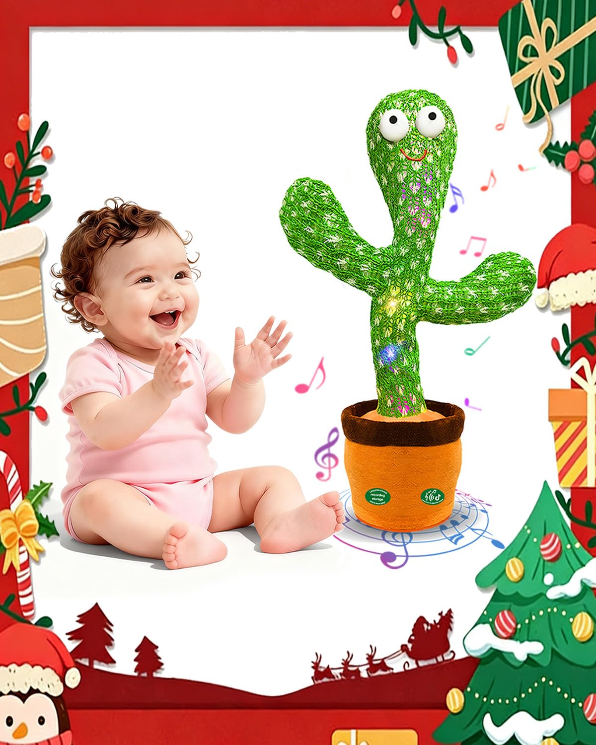 Dancing Mimicking Talking Cactus Toy,Funny Gift for Toddler 1 2 3 Year Old Boy Girl,Singing Record Repeat What You Say Light Up Baby Infant Toys 6-12 12-18 Months (Volume Adjustment)