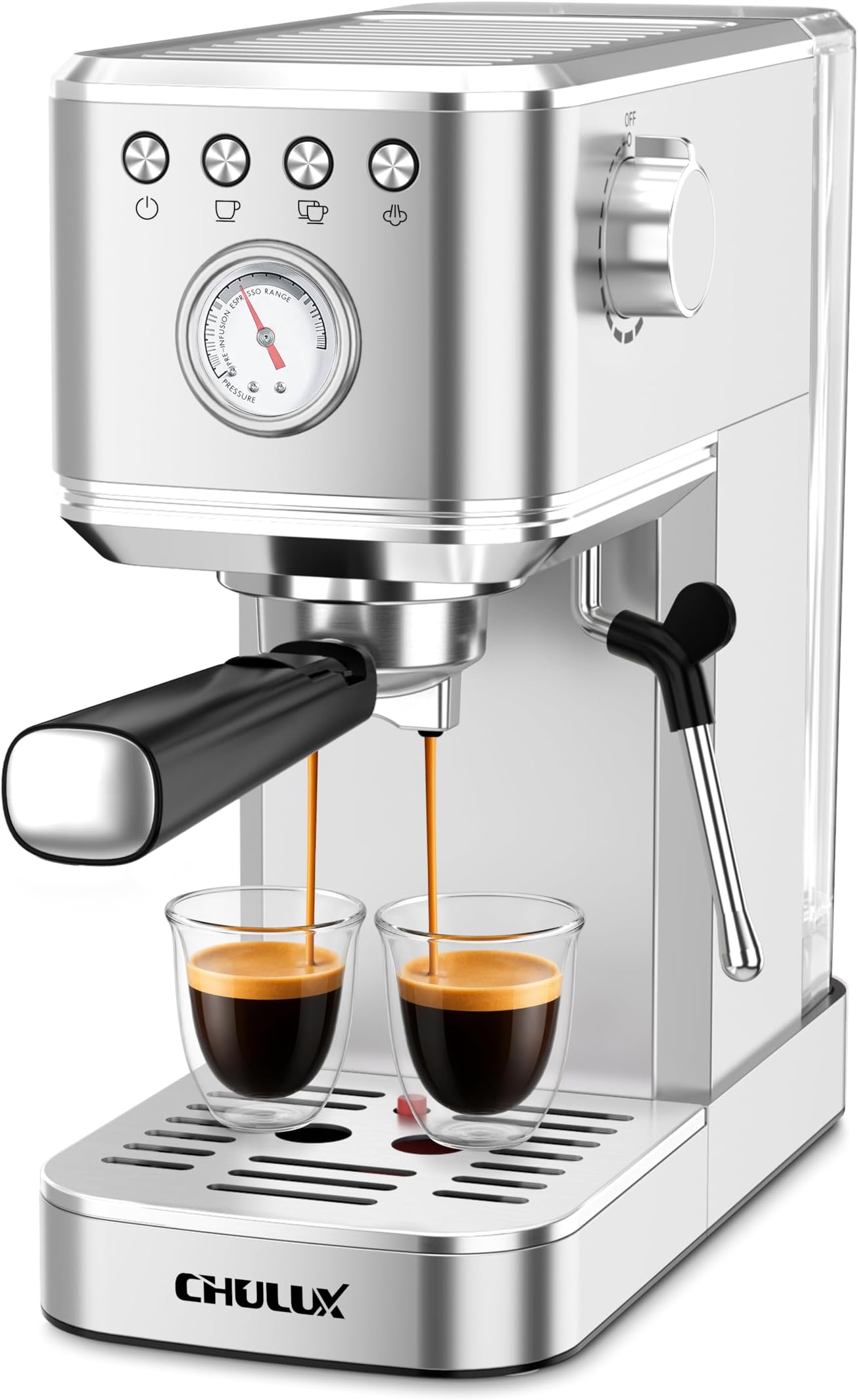 Slim Espresso Machine with Milk Frother, 20 Bar Professional Italian Pump Espresso Coffee Machine for Home Cappuccino & Latte Maker, Stainless Steel, Silver