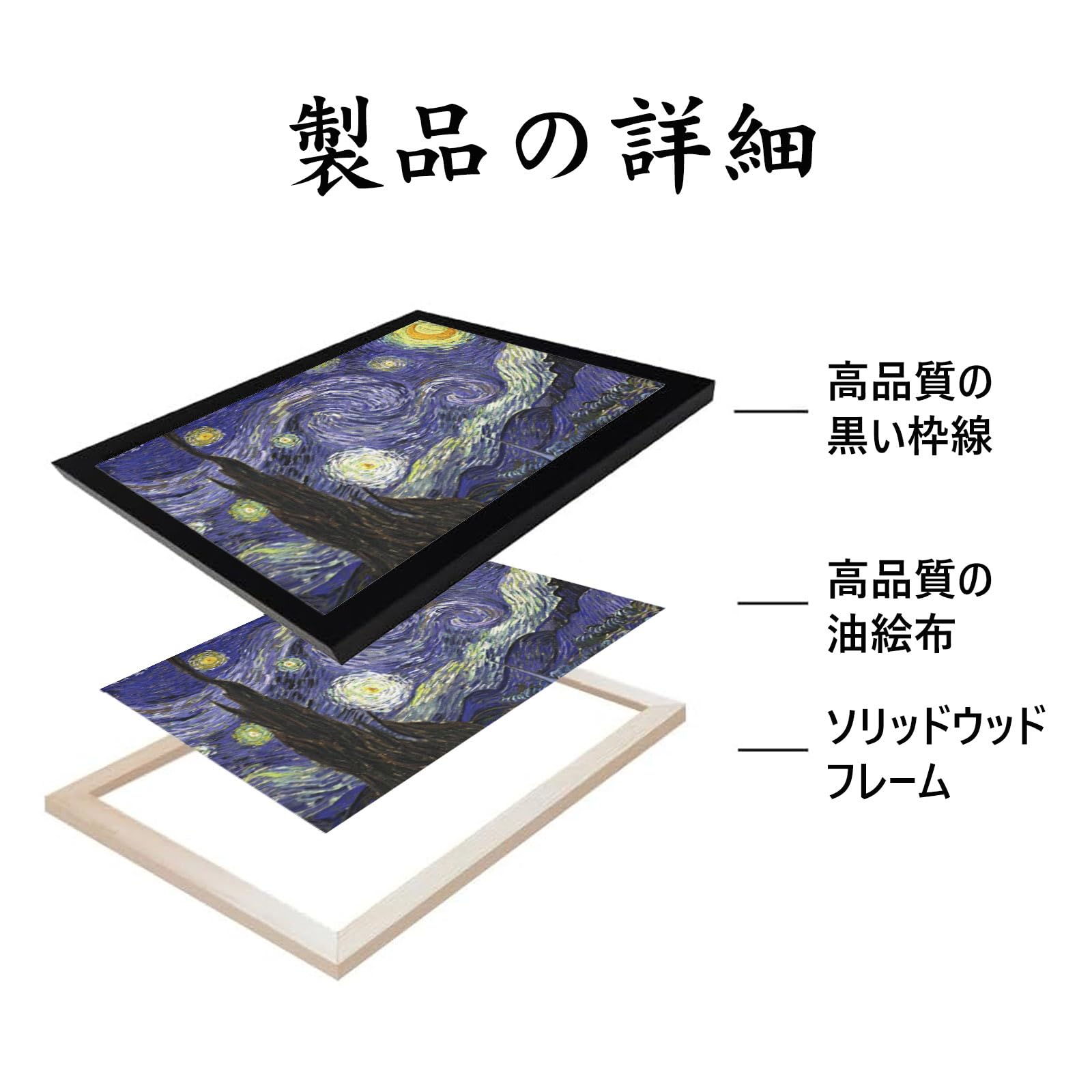 Amazon.co.jp: 【ヴァン・ゴッホ】星月夜 (1889年) キャンバスフレーム