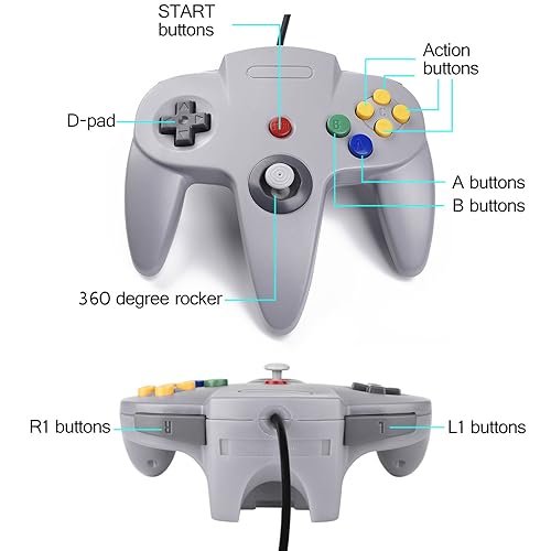 Vista 9 de controlador clásico N64, controlador N64 USB con cable para PC Game pad Joystick, controlador N64 Bit USB con cable Game Stick Joy pad para Windows
