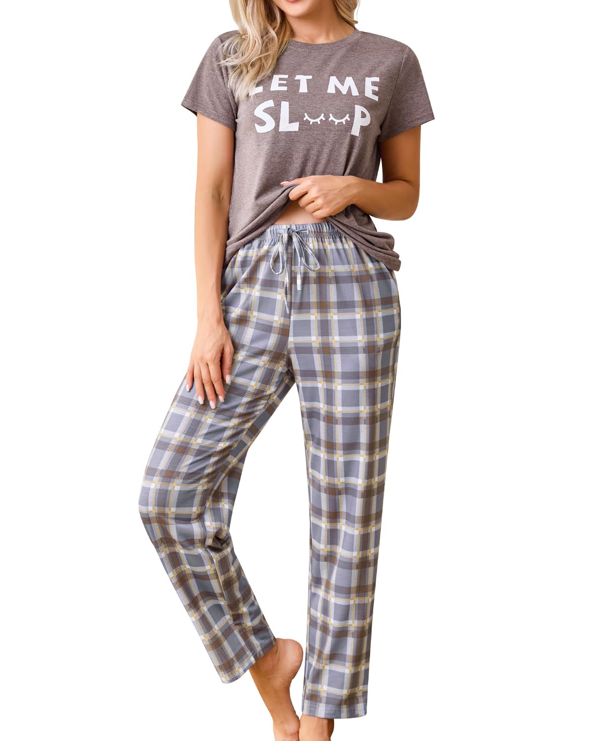 difficort Womens Pajama Sets Short Sleeve Pjs Tops with Long Pants Sleepwear Lounge Set with Pocket