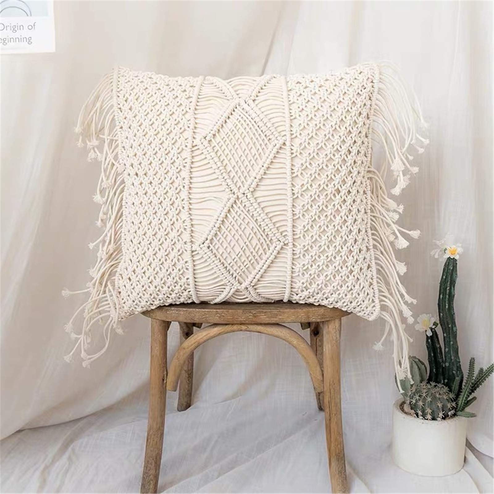 Cuscino boho, boho, con nappa, manuale di tessitura in macramè, cuscino per divano, cuscino lombare, decorazione boho (# 122, cuscino + federa 45 x 45 cm)